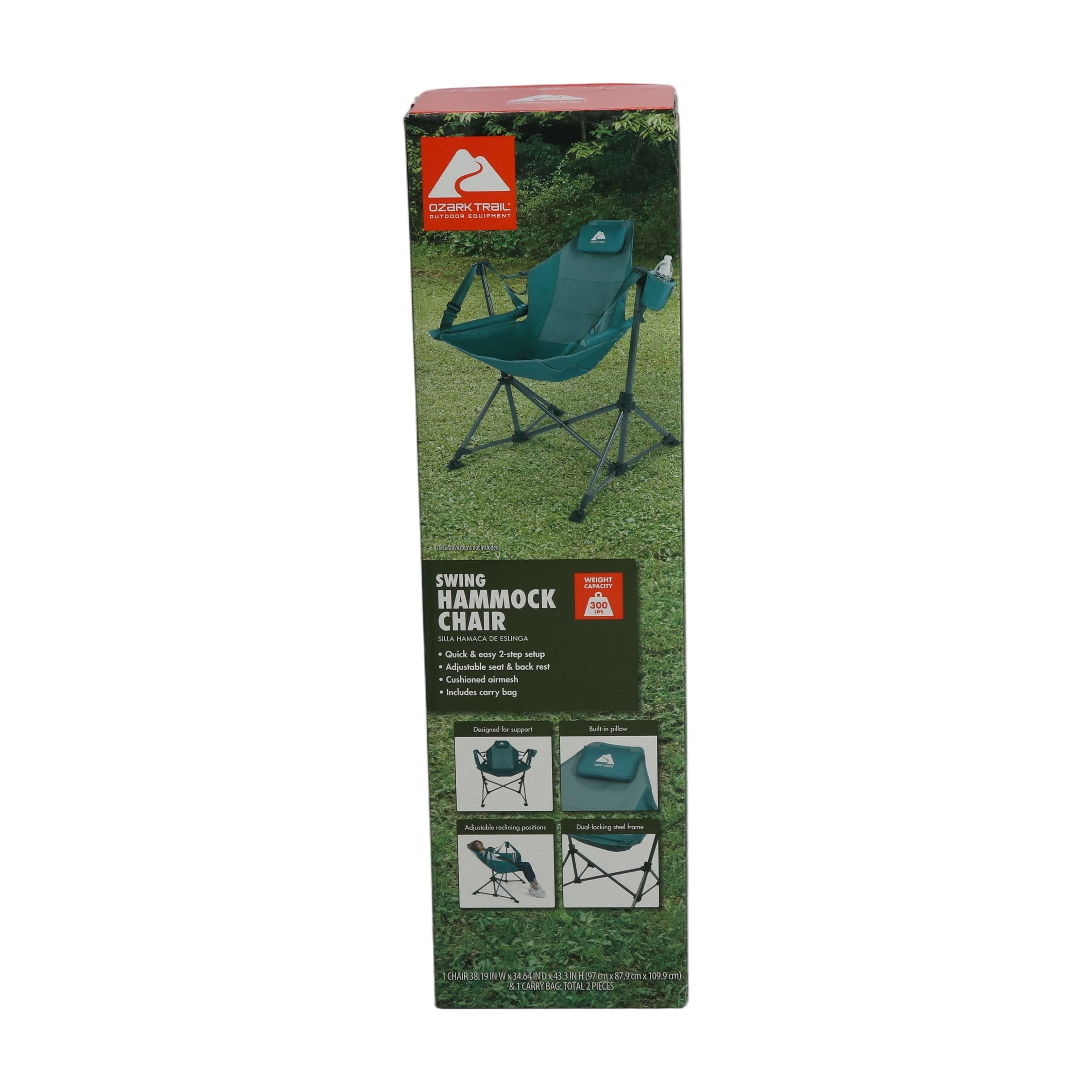 Ozark Trail Swing Hammock Chair with Built-in Pillow - Green