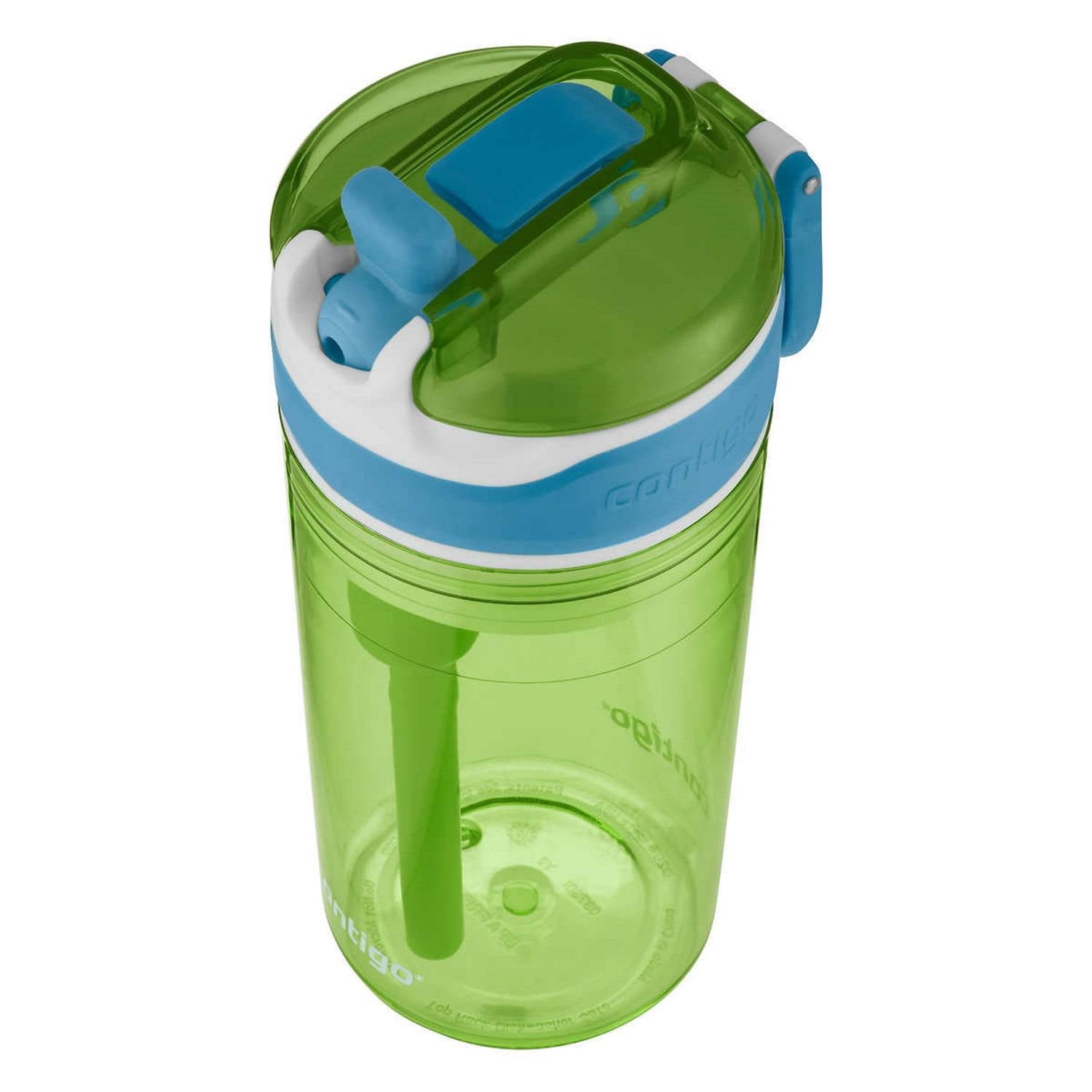 Contigo Kids 2-in-1 Snack Hero Tumbler Featuring 4oz Snack Holder Stacked on Top of 13oz Water Bottle - BPA Free - Durable Tritan w/Flexible Carry Handle & Spill-Proof Valve, Green & Blue – 2 Pack