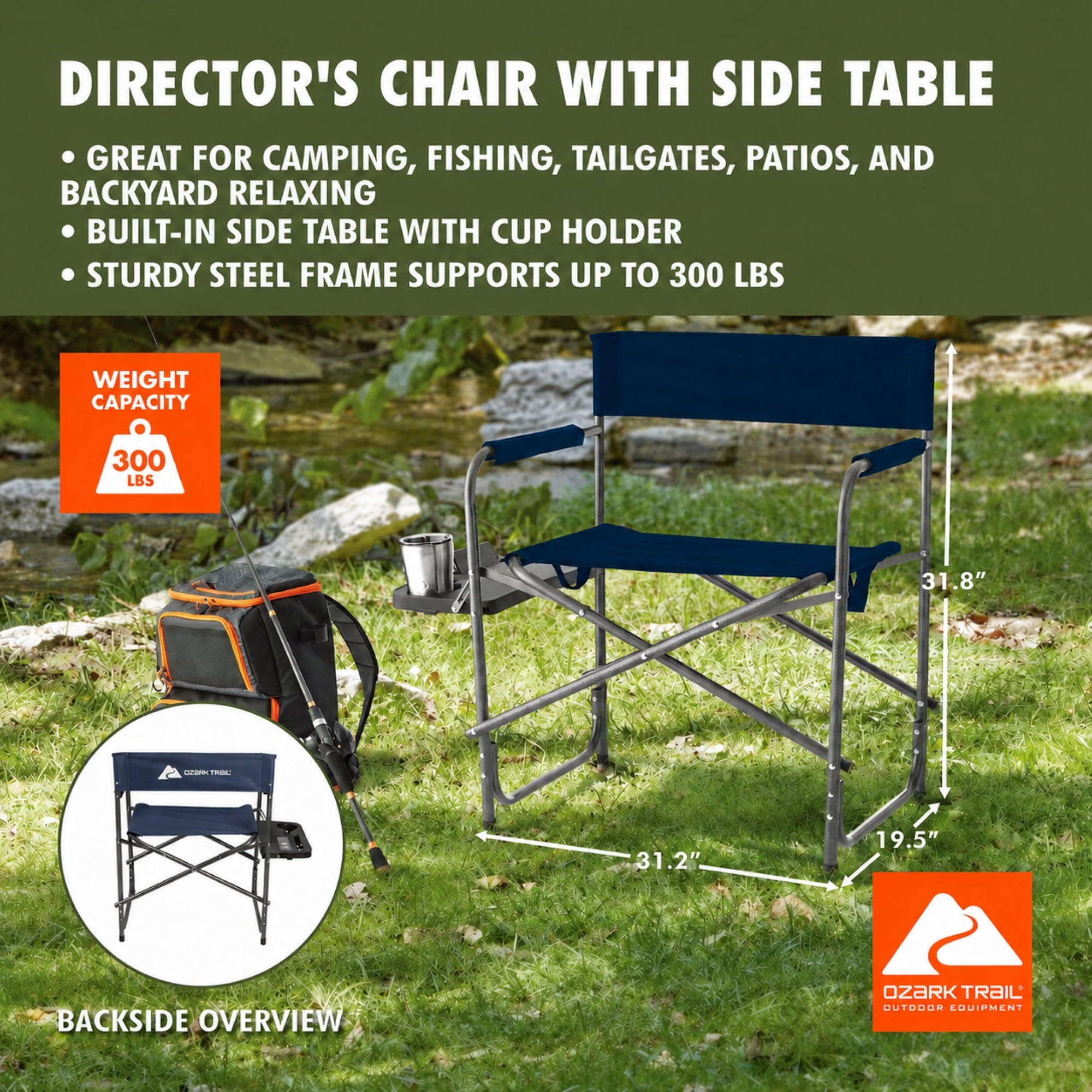 Ozark Trail Director Chair with Side Table - Navy