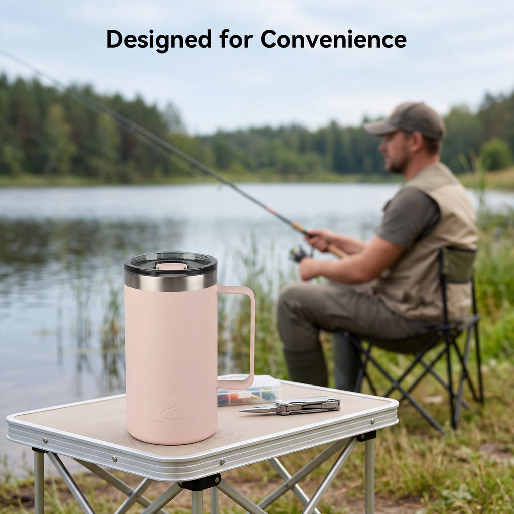 Ozark Trail 22oz Ceramic Lined Stainless Steel Insulated Coffee Mug with Magnetic Tritan Transparent Slider Lid - Frosted Peach