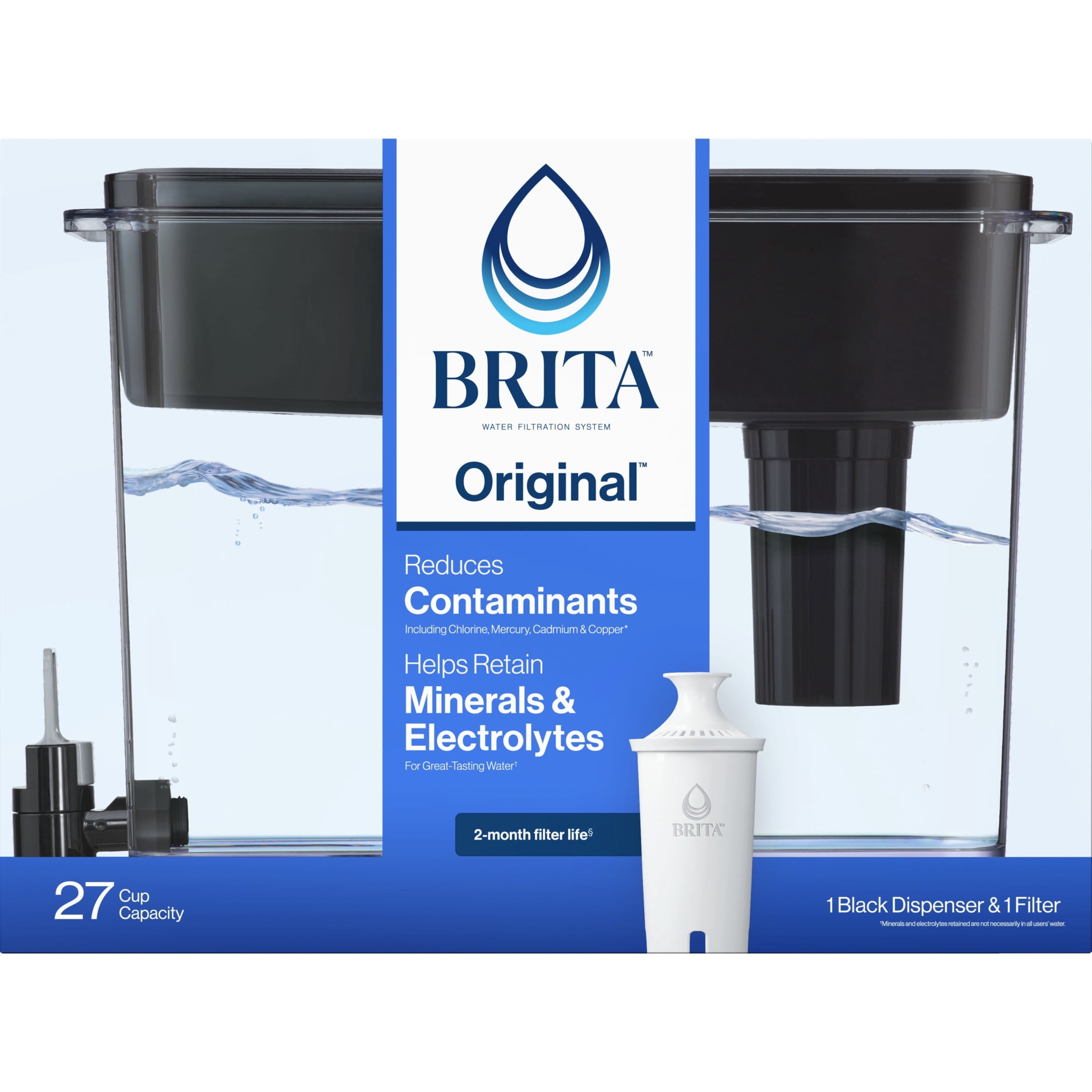 Brita 27 Cup Plastic Water Filtration Dispenser - Black, 1 Standard Brita Filter