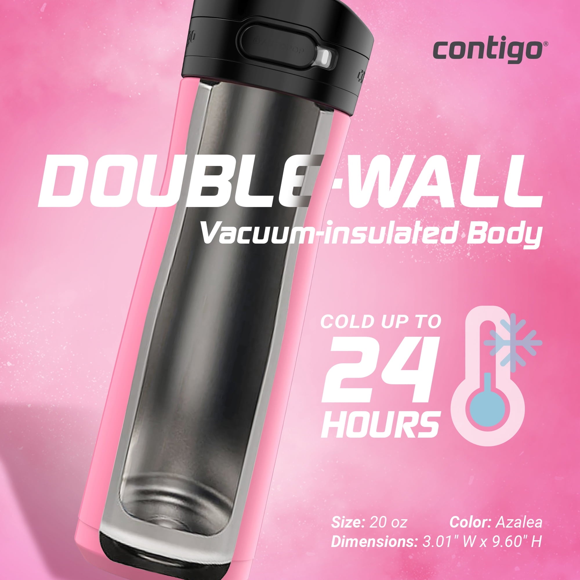 Contigo Jackson Chill 2.0 Stainless Steel Water Bottle with AUTOPOP Lid - 20 Ounces, Azalea