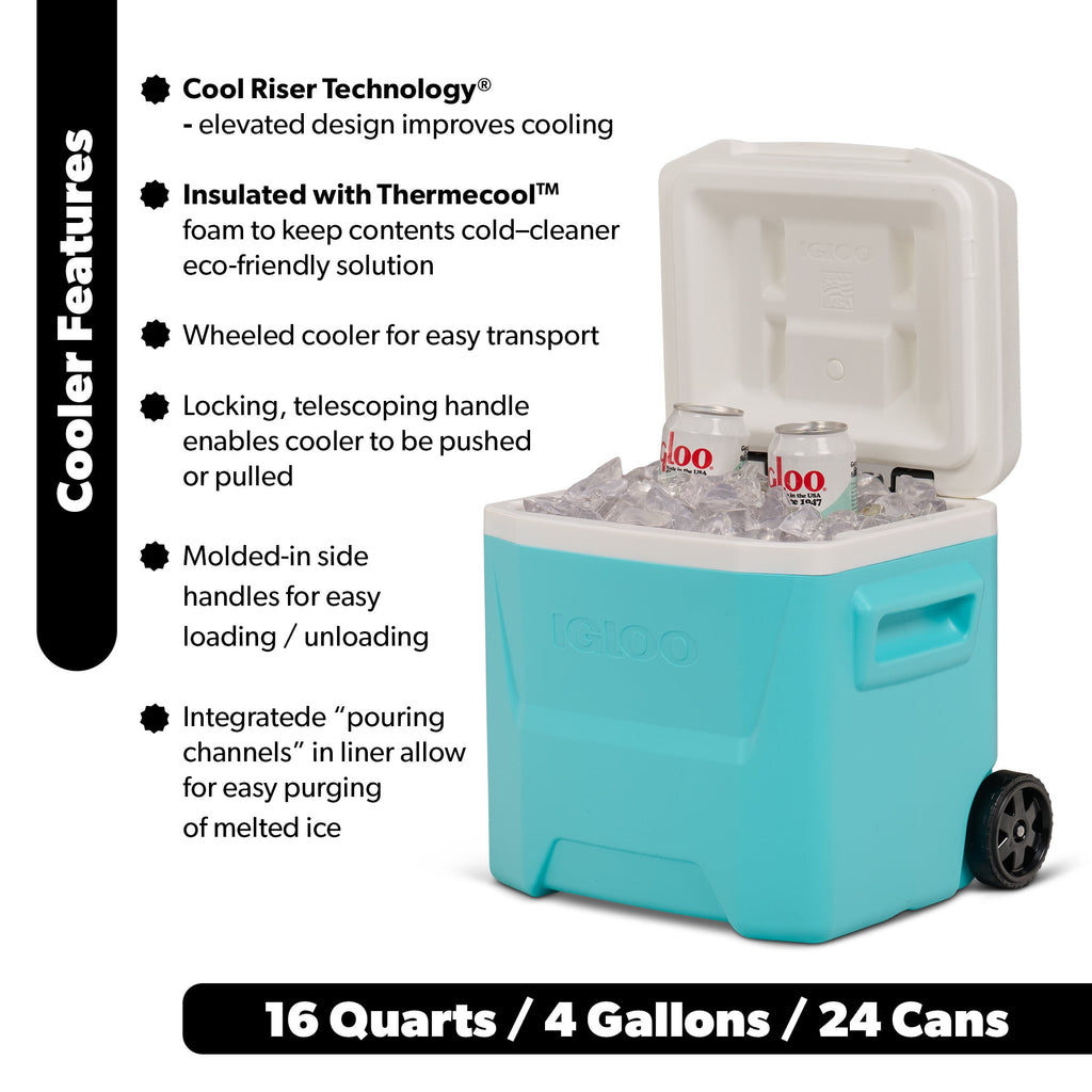 Igloo 16 QT Laguna Hard Side Ice Chest Cooler with Wheels - Aqua Blue - 2-Pack