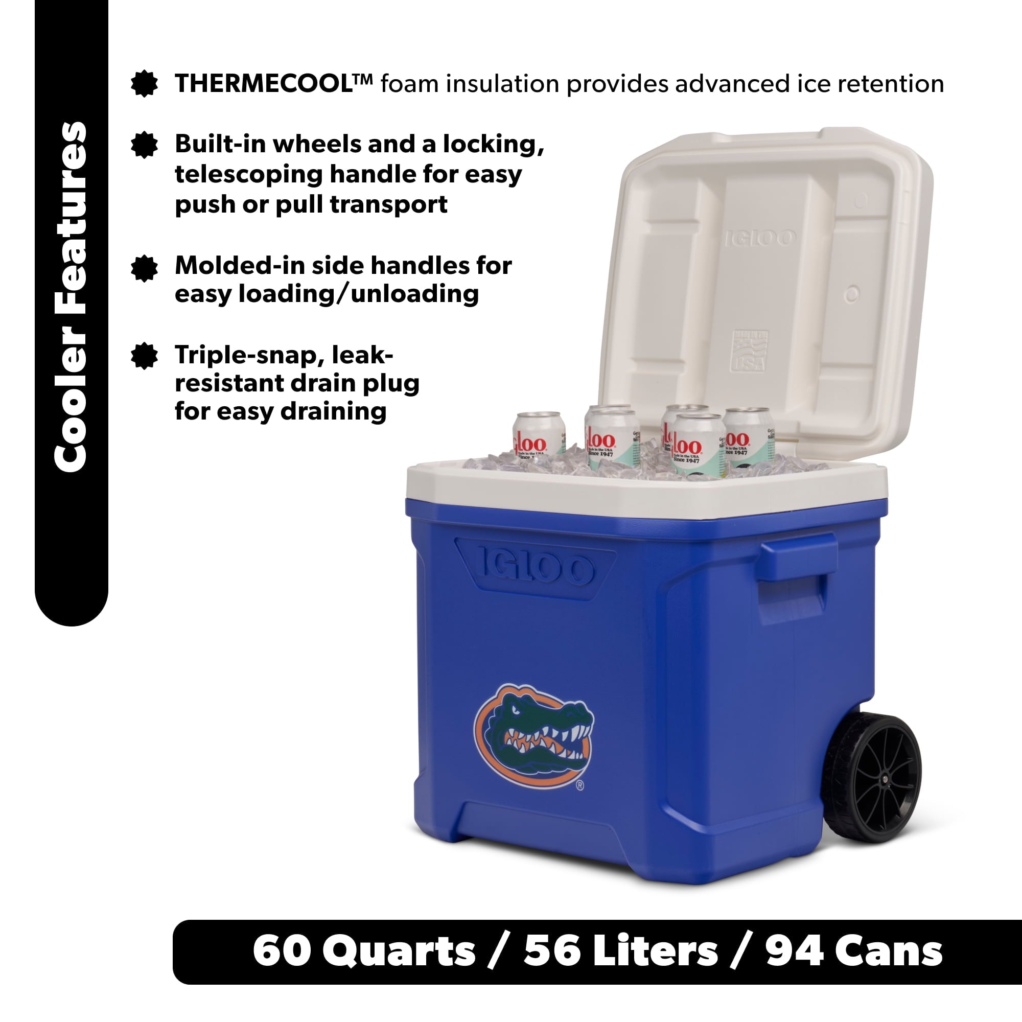Igloo 60 QT Profile II NCAA Rolling Cooler - Florida Gators, Blue