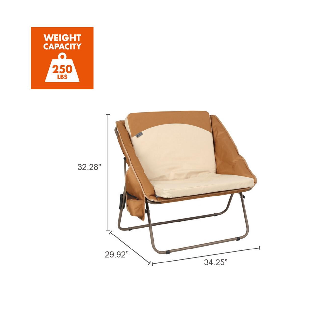 Ozark Trail Padded Foldable Camping Glamping Chair with Side Storage - Brown and Beige, Adult