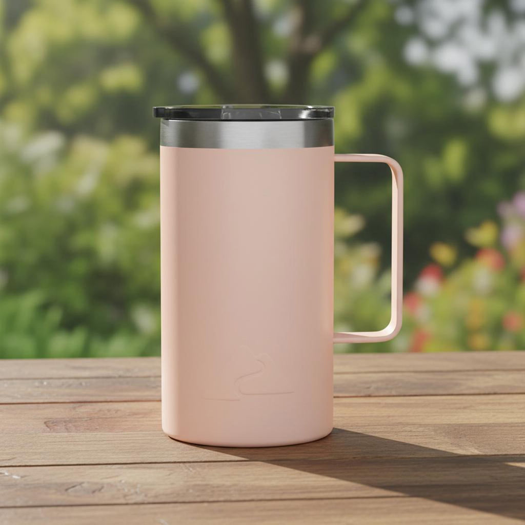Ozark Trail 22oz Ceramic Lined Stainless Steel Insulated Coffee Mug with Magnetic Tritan Transparent Slider Lid - Frosted Peach