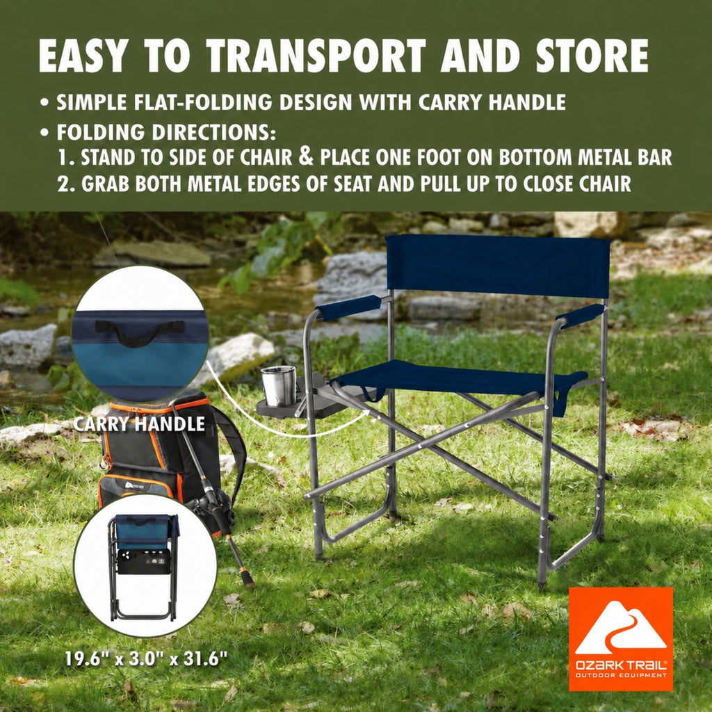 Ozark Trail Director Chair with Side Table - Navy