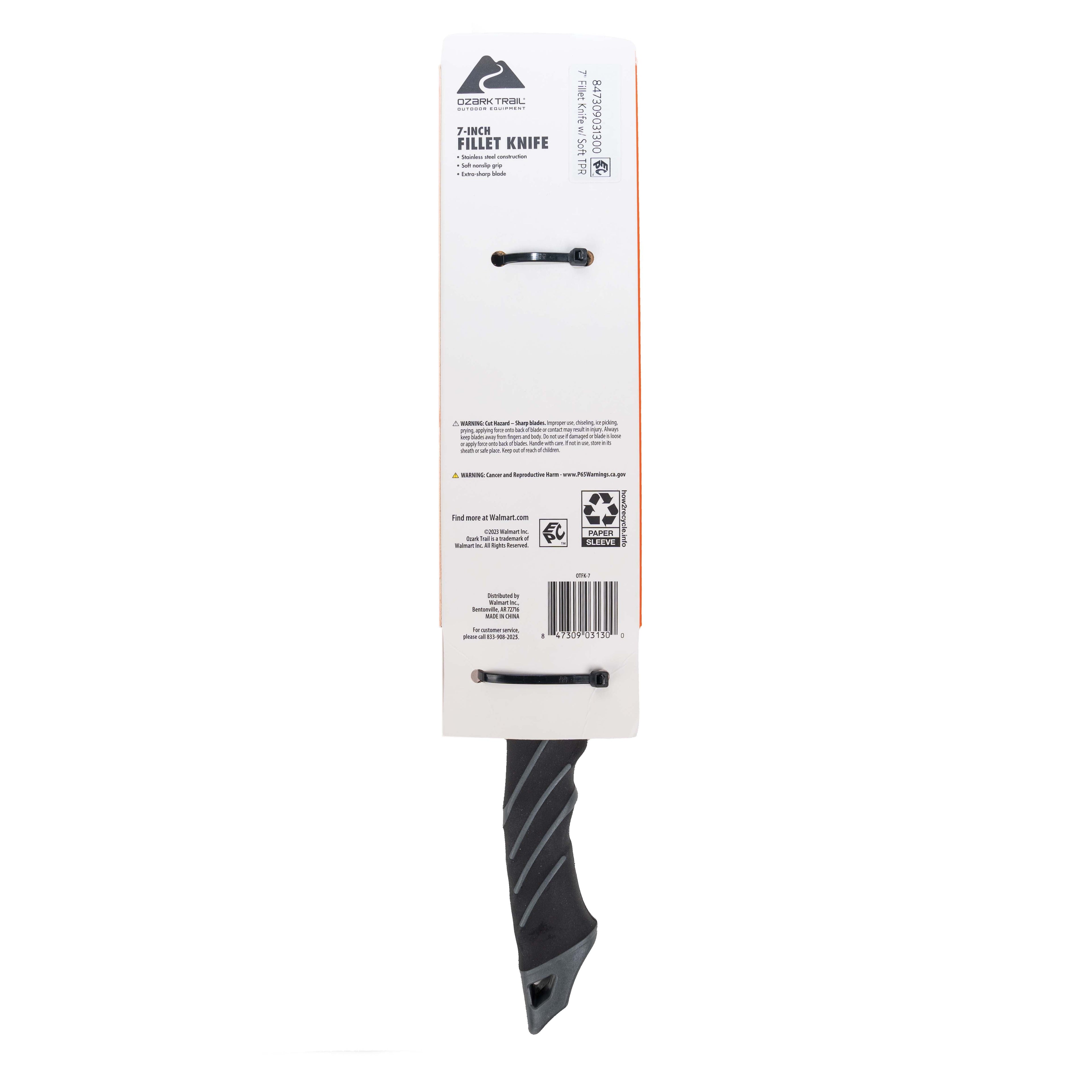 Ozark Trail 7 in Stainless Steel Fillet Knife with Soft Grip Handle & Sheath