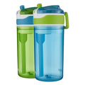 Contigo Kids 2-in-1 Snack Hero Tumbler Featuring 4oz Snack Holder Stacked on Top of 13oz Water Bottle - BPA Free - Durable Tritan w/Flexible Carry Handle & Spill-Proof Valve, Green & Blue – 2 Pack