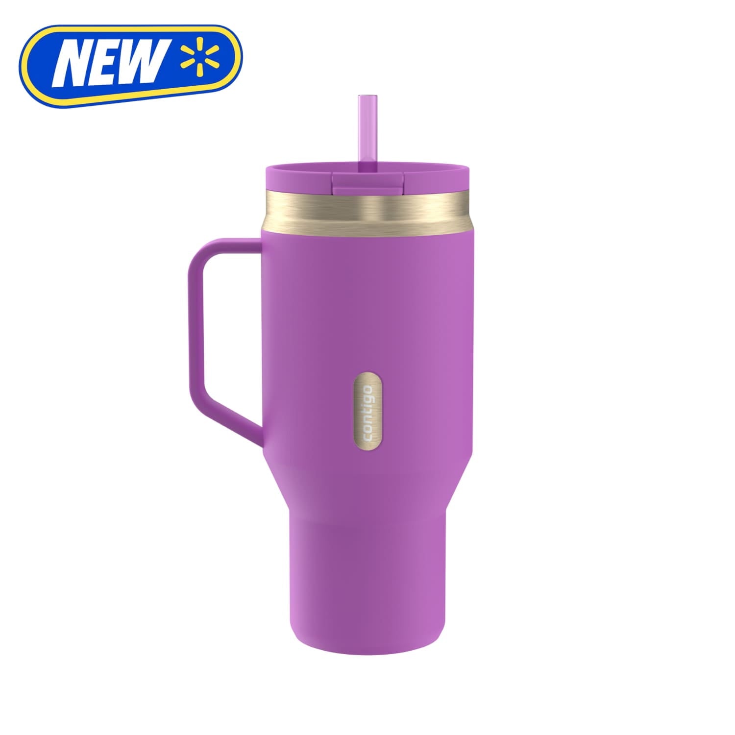 Contigo 30 oz Stainless Steel Water Bottle Tumbler with Straw – Leak-Proof Insulated Travel Mug - Reusable Water Bottle, Side Handle, Purple/Champagne