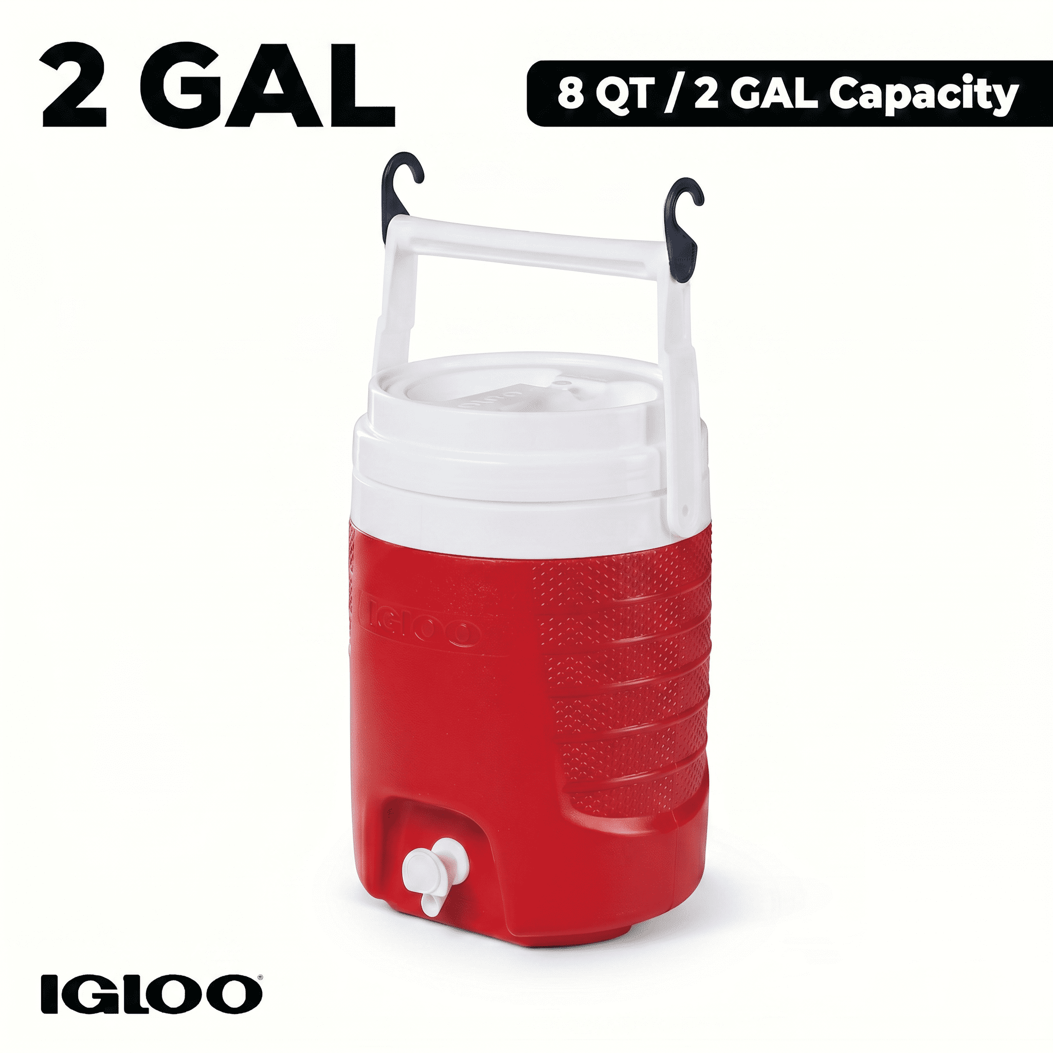 Igloo 2 Gallon Sports Plastic Beverage Jug with Hooks - Red