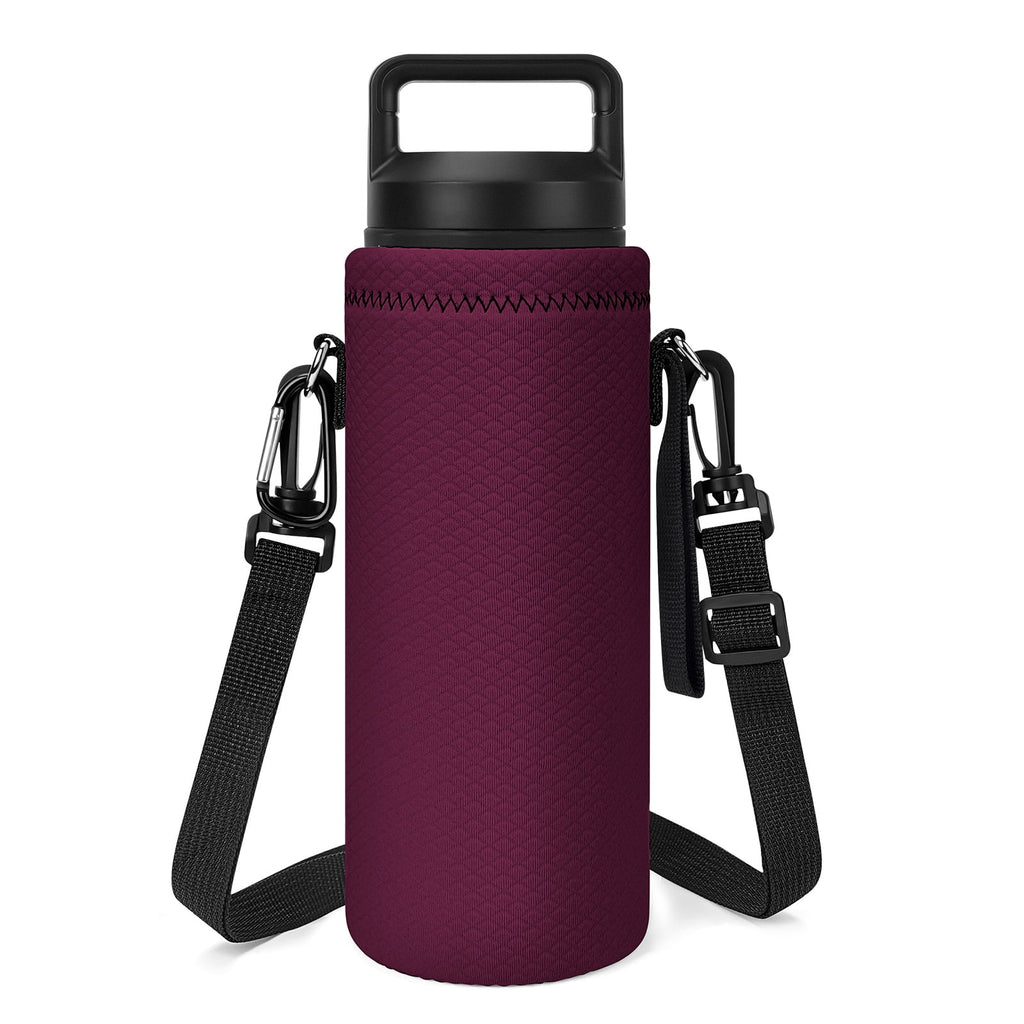 Linkidea Neoprene Water Bottle Carrier with Strap Compatible with YETI Rambler Bottle 18oz/26oz - Yonder 25oz, Insulated Waterbottle Sling Bag with Shoulder Strap, Wine Red