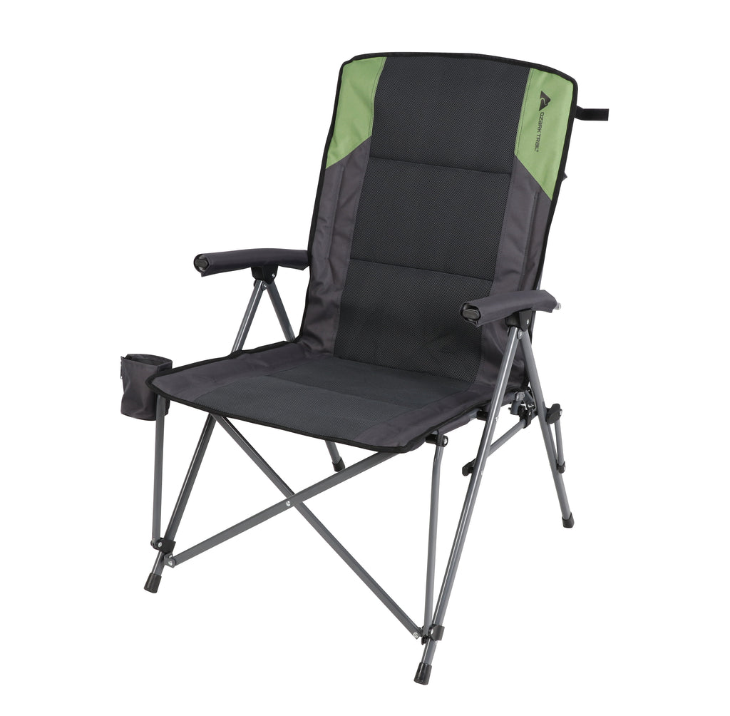 Ozark Trail High Back Hard Arm Outdoor Adult Camp Chair with Cup Holder - Polyester, Green