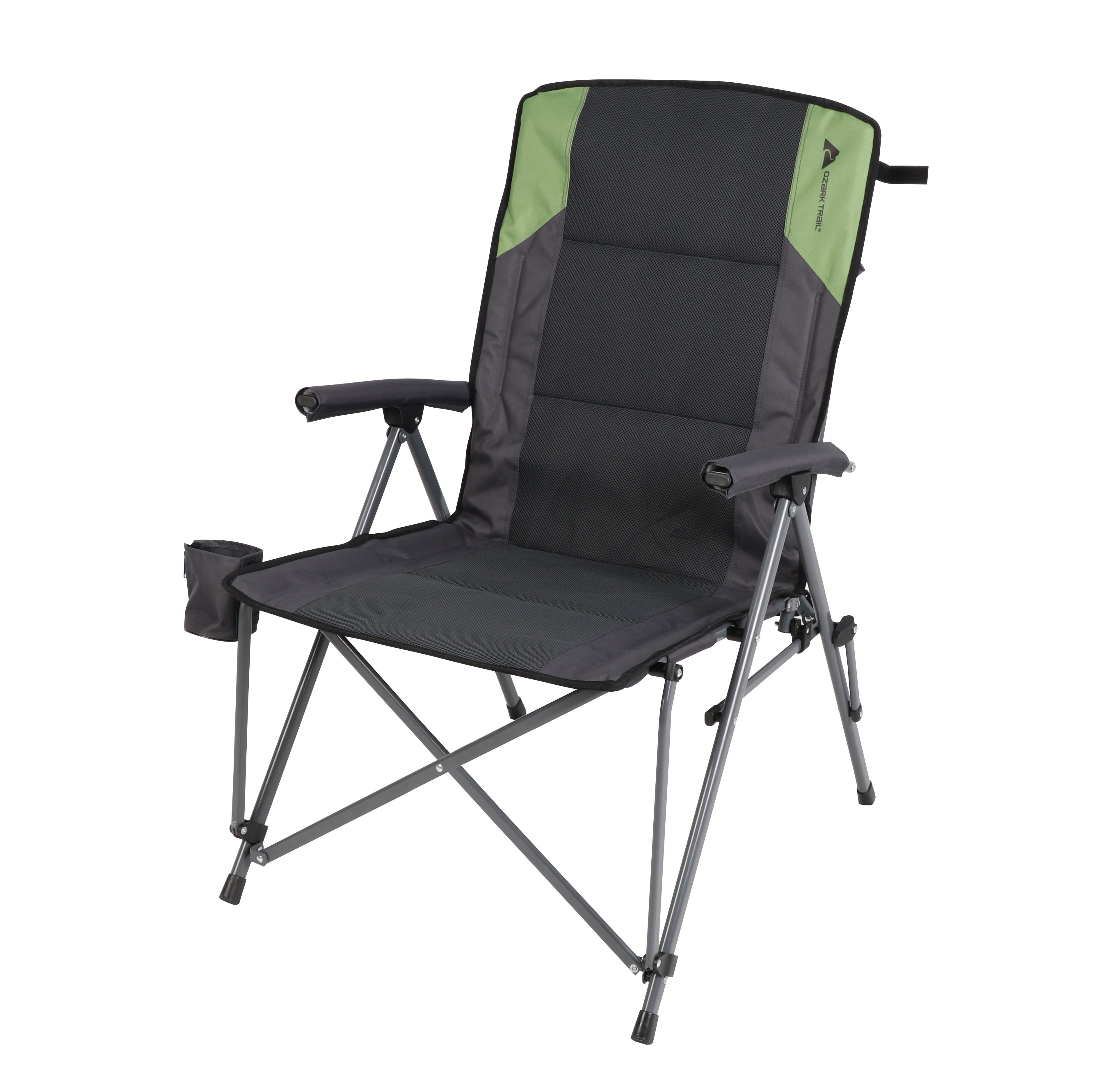 Ozark Trail High Back Hard Arm Outdoor Adult Camp Chair with Cup Holder - Polyester, Green