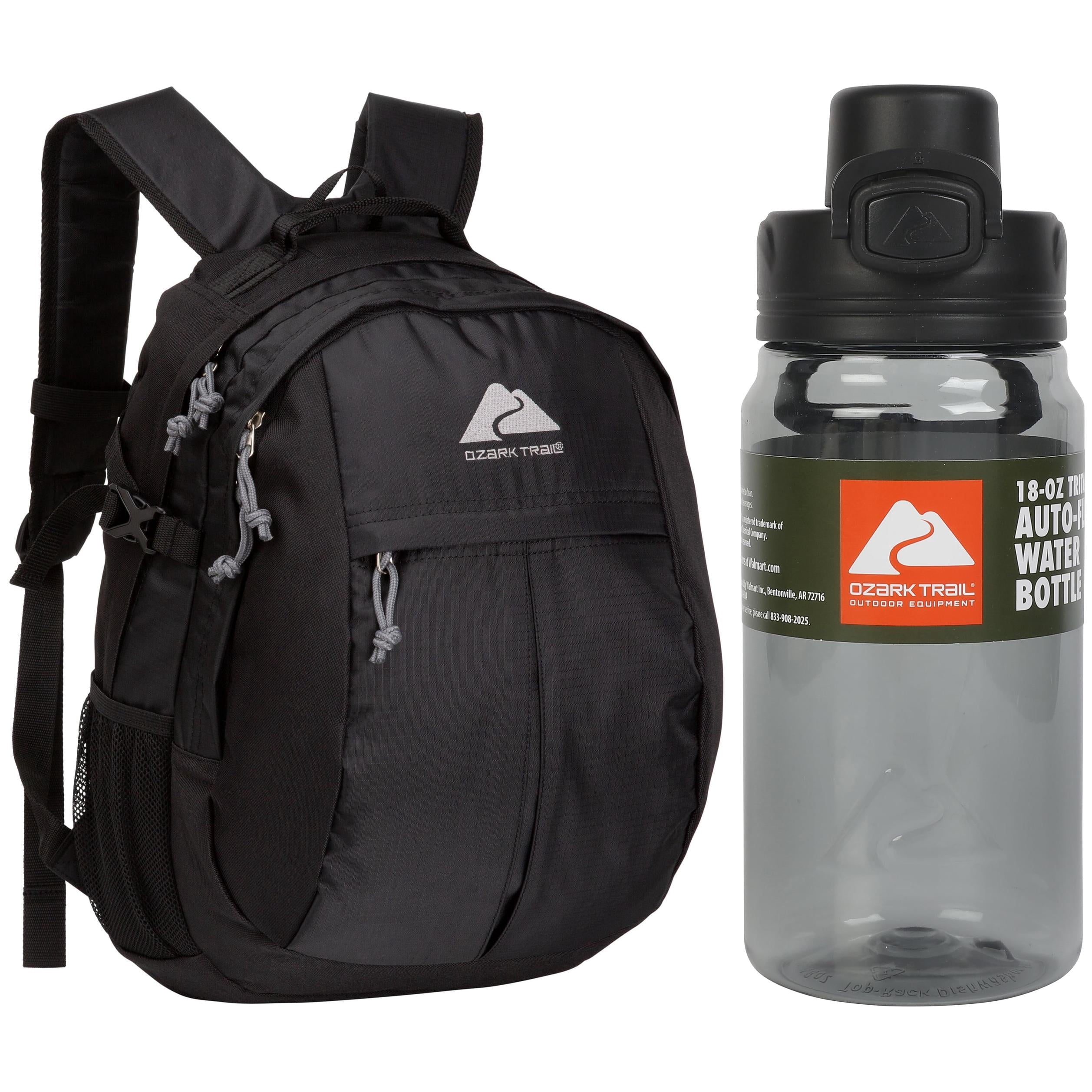 Ozark Trail Hiker Backpack 25 Liter - Black, Polyester, Adult, Teen + Ozark Trail 18 oz Tritan Flip-Top Water Bottle, Gray
