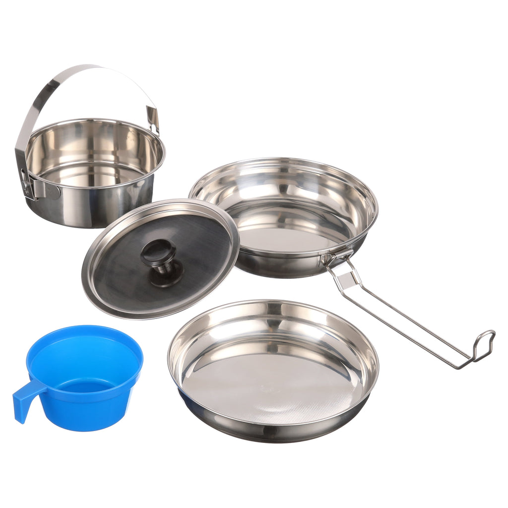 Ozark Trail 5-Piece Stainless Steel - Aluminum, and Plastic Space-Saving Cookware Camping Mess Kit