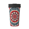 Picia Round Design Pattern 500ml Carry Insulated Coffee Mug - Stainless Steel Travel Mug with Hidden Handle, Leak-Proof for Car, Office, Home, and Outdoor Use