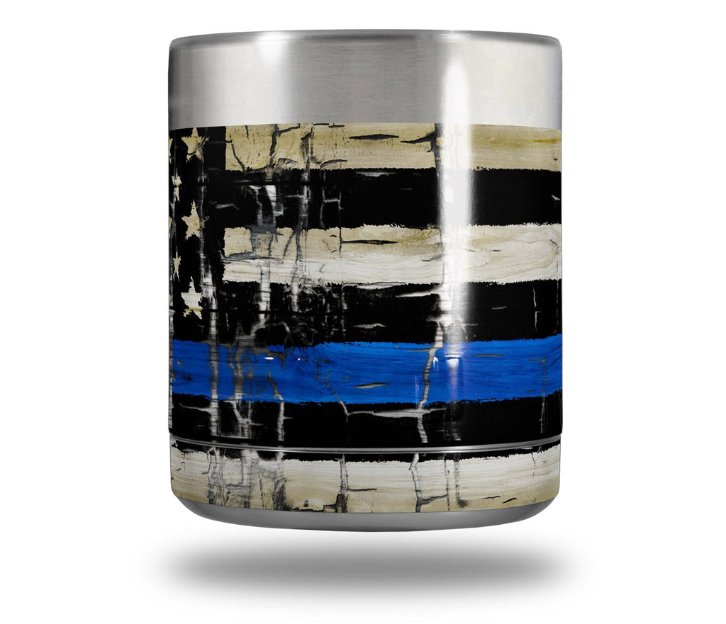 Skin Decal Wrap for Yeti Rambler Lowball - Painted Faded Cracked Blue Line Stripe USA American Flag by WraptorSkinz