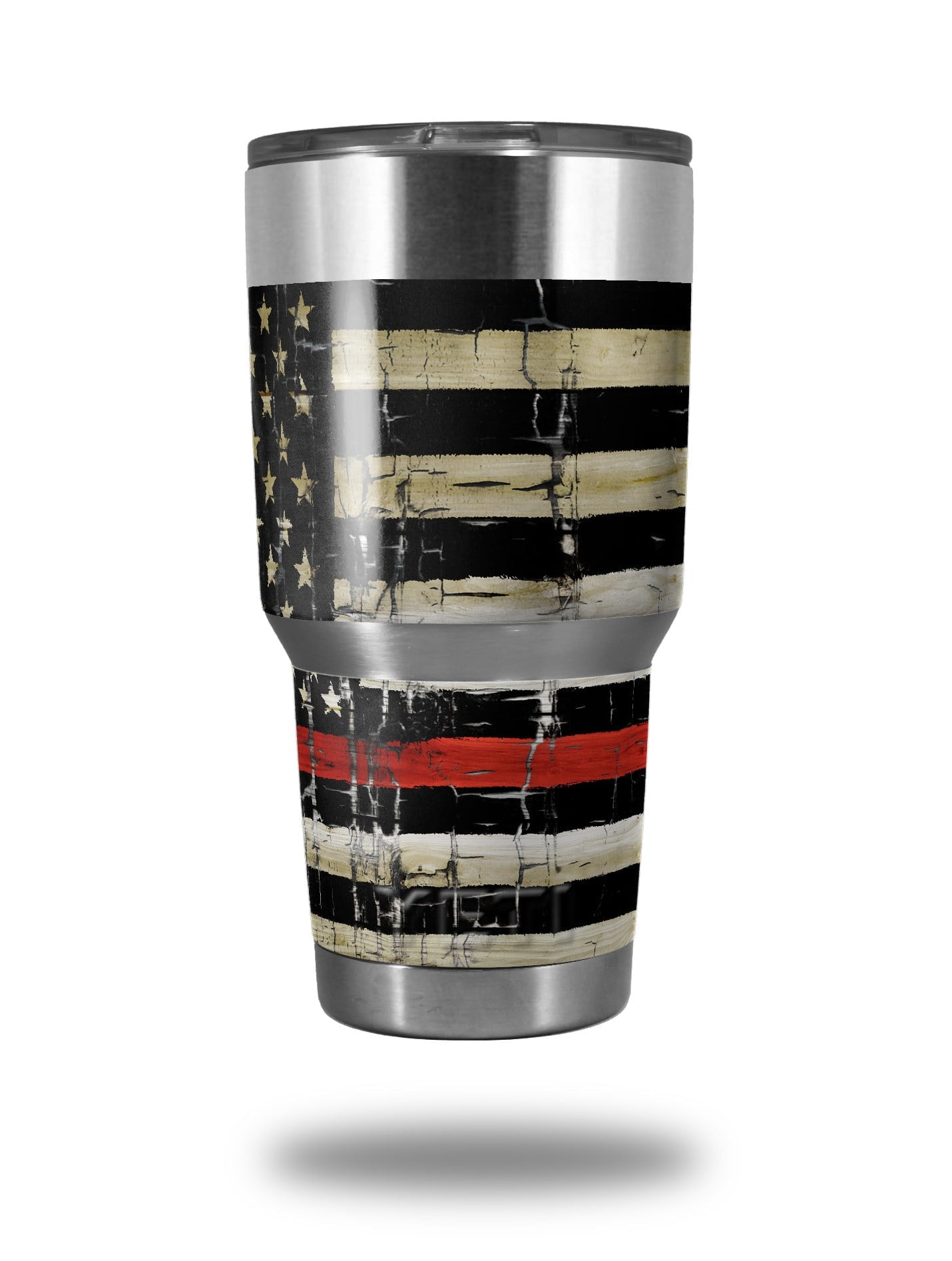 Skin Decal Wrap for Yeti Tumbler Rambler 30 oz Painted Faded and Cracked Red Line USA American Flag ( 30oz TUMBLER NOT INCLUDED )