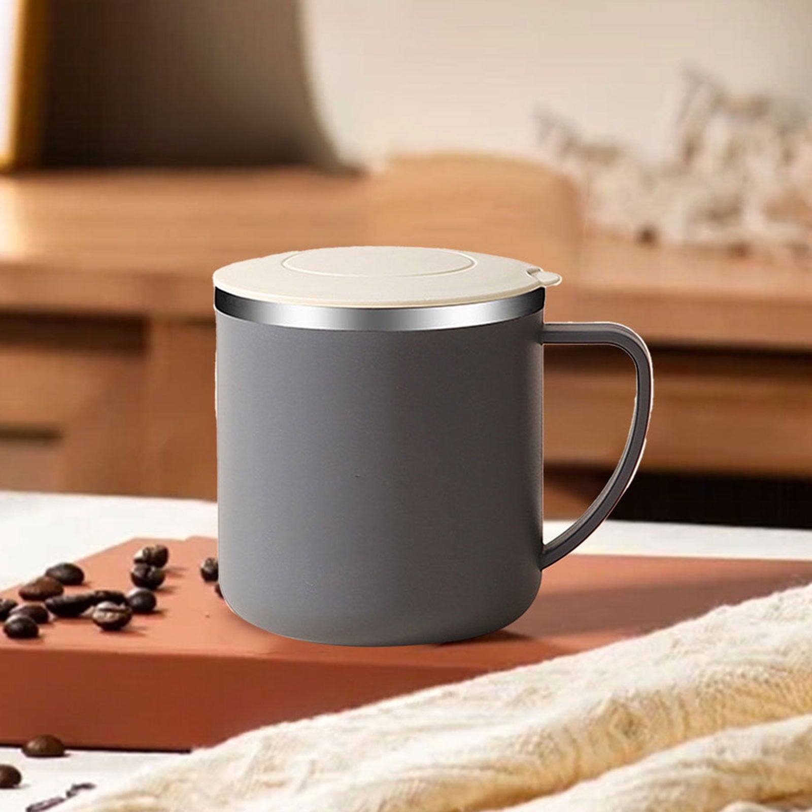 Uuiauoio 350ml Stainless Steel Coffee Mug - Double Wall Insulated Travel Coffee Mug - Unbreakable Metal Coffee Cup for Camping, Office & Car, Leakproof with Handle, 1ps