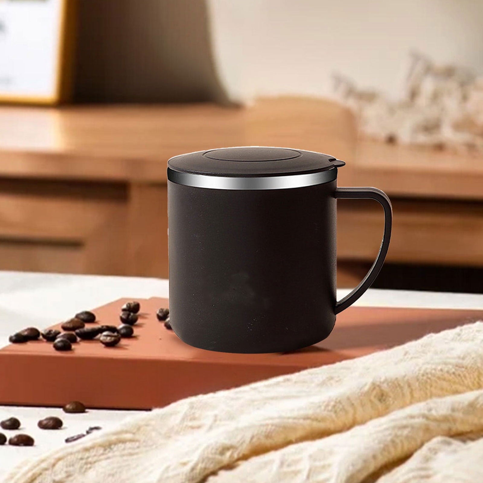 Uuiauoio 350ml Stainless Steel Coffee Mug - Double Wall Insulated Travel Coffee Mug - Unbreakable Metal Coffee Cup for Camping, Office & Car, Leakproof with Handle, 1ps