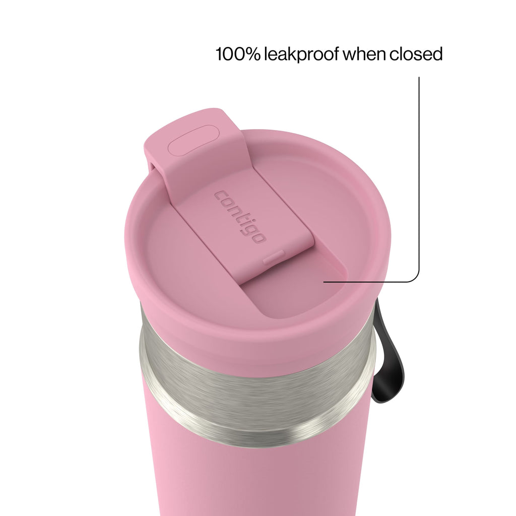Contigo Water Bottle - 28 Oz, Stainless Steel, Vacuum Insulated Leakproof, DualSip 2-Way Lid, Pink Diamond