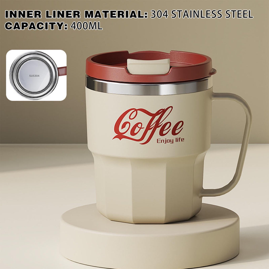 Hometravel 304 Stainless Steel Double Wall Insulated Mug - Heat Proof Handle Travel Tumbler for Home Office, Portable Drinkware for Coffee Tea, Leak Proof Lid
