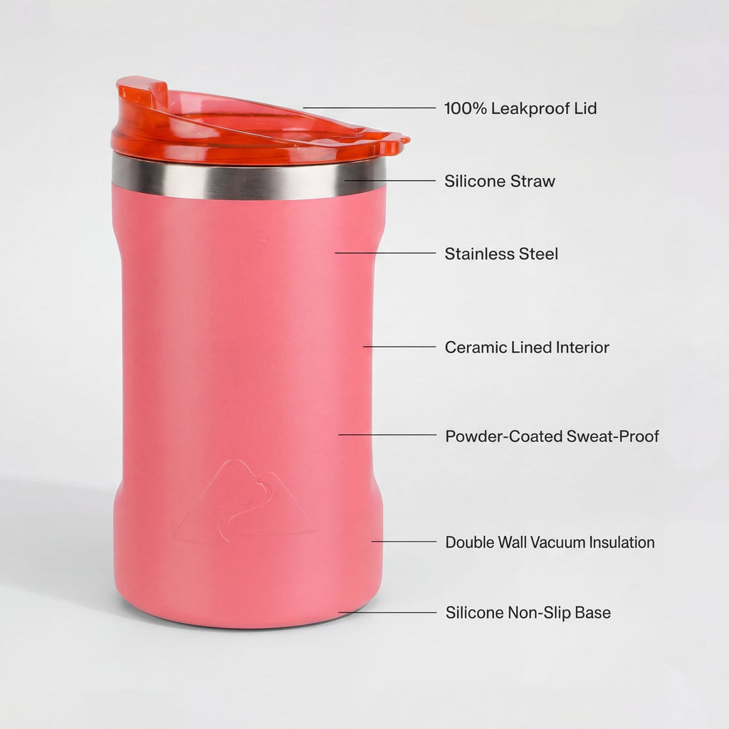 Ozark Trail 16oz Ceramic Lined Stainless Steel Can Tumbler with 2-in-1 Lid - Coral