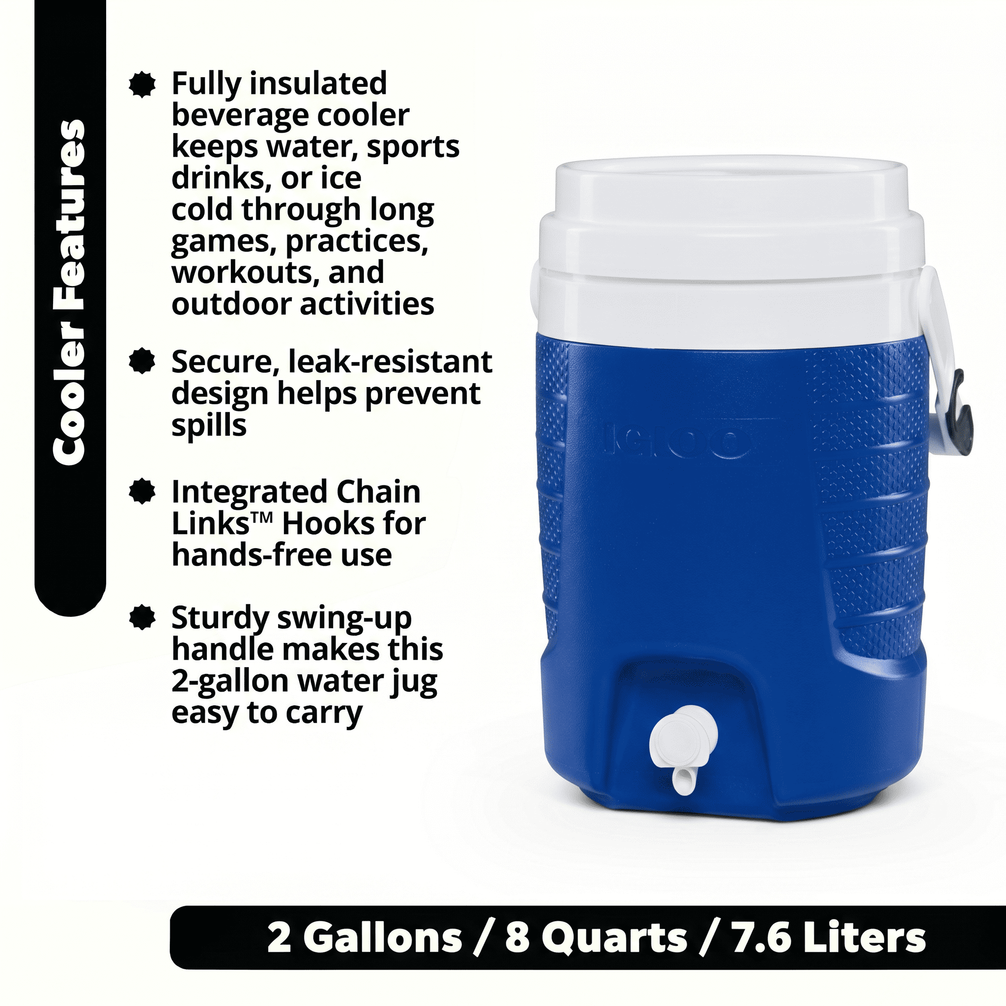 Igloo 2 Gallon Sports Plastic Beverage Jug with Hooks - Blue