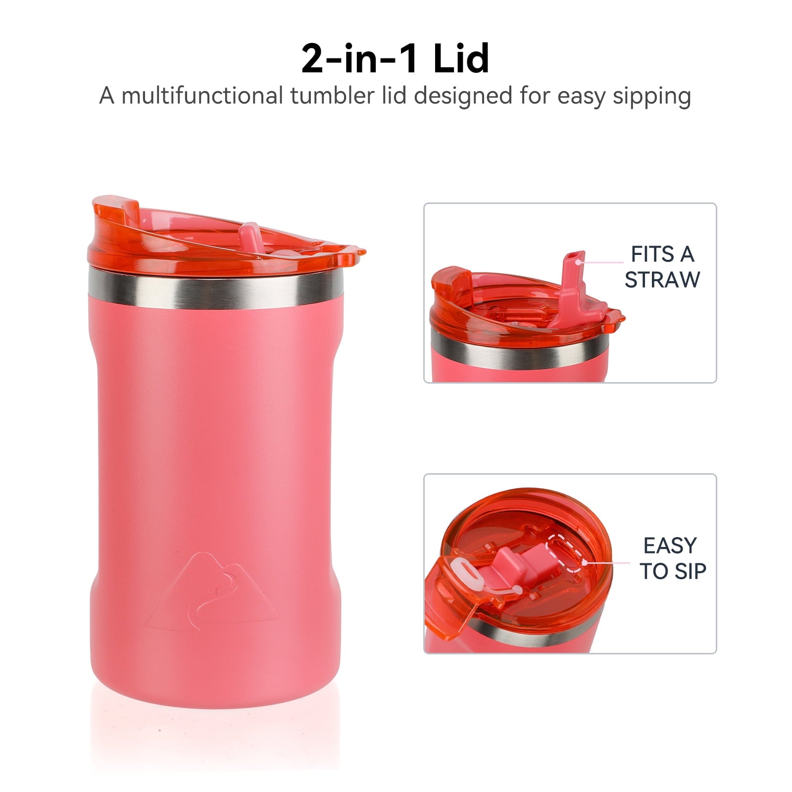 Ozark Trail 16oz Ceramic Lined Stainless Steel Can Tumbler with 2-in-1 Lid - Coral