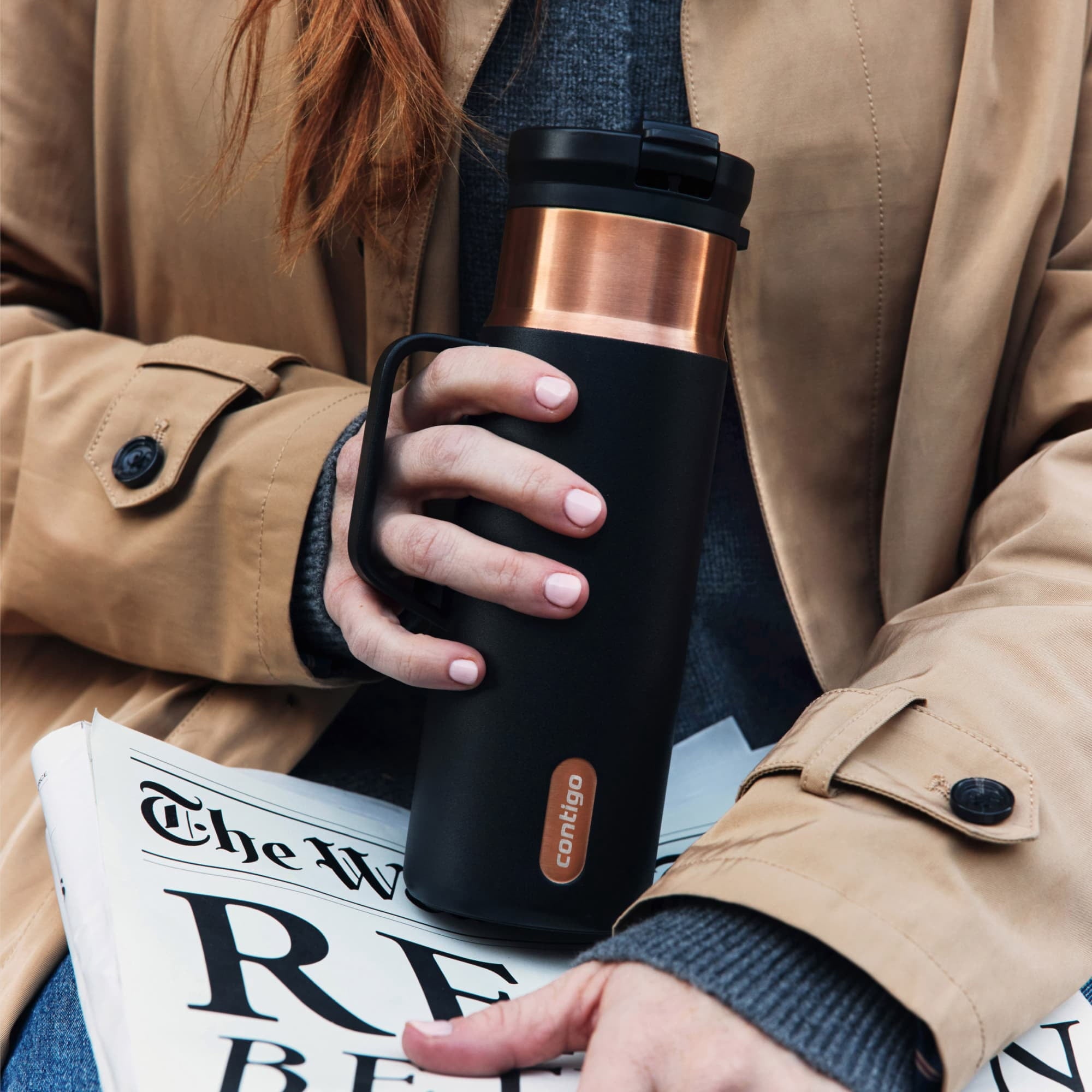 Contigo 20 oz Stainless Steel Travel Mug Tumbler – Leak-Proof Insulated Coffee Mug - Keeps Drinks Hot, Side Handle, Dark Blue/Bronze