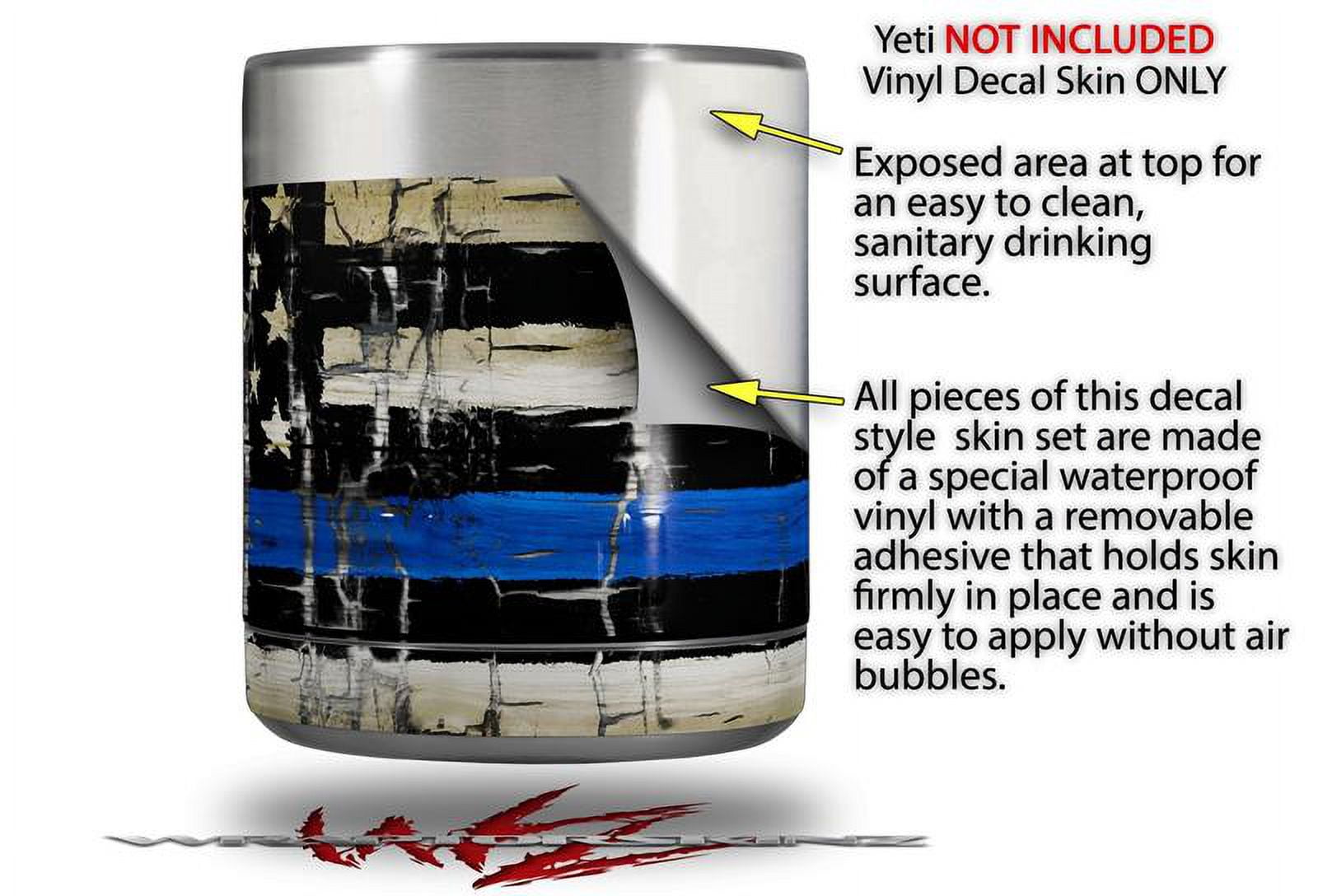 Skin Decal Wrap for Yeti Rambler Lowball - Painted Faded Cracked Blue Line Stripe USA American Flag by WraptorSkinz