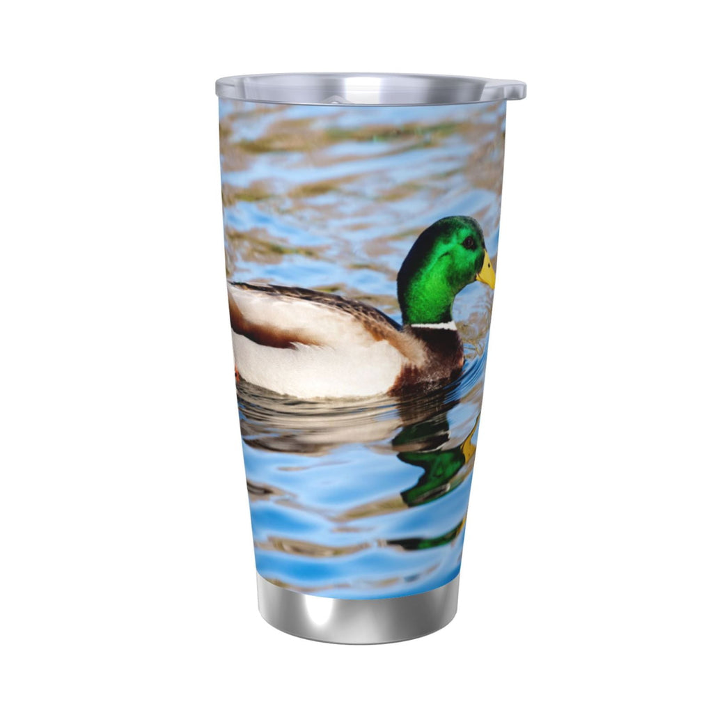 Logiee Mallard Duck Swimming In A River Print 20OZ Car Cup with Lid - Stainless Steel Vacuum Insulated Double Wall Travel Tumbler, Durable Insulated Coffee Mug, Thermal Cup with Straw-Without Straw