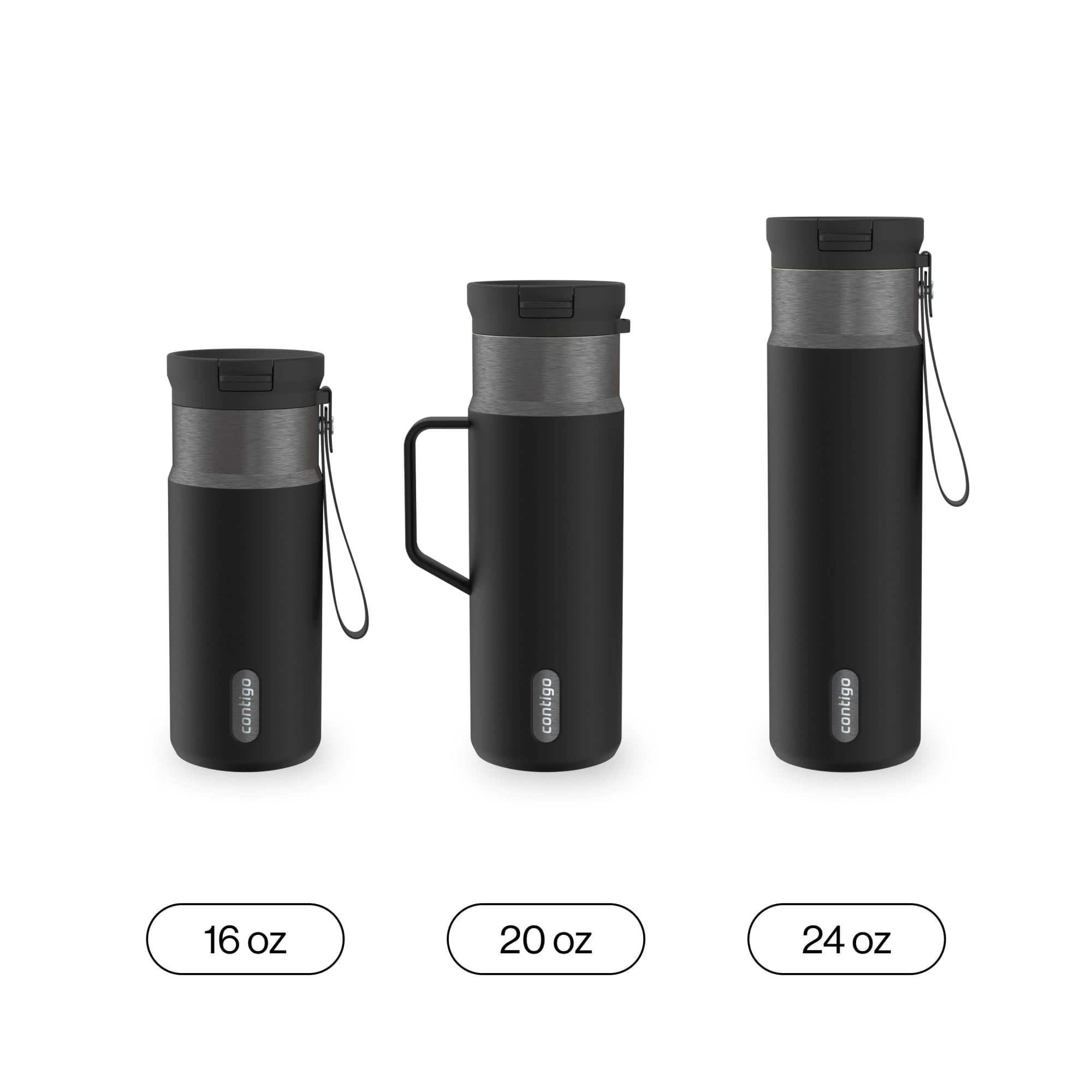 Contigo 20 oz Stainless Steel Travel Mug Tumbler – Leak-Proof Insulated Coffee Mug - Keeps Drinks Hot, Side Handle, Black/Silver