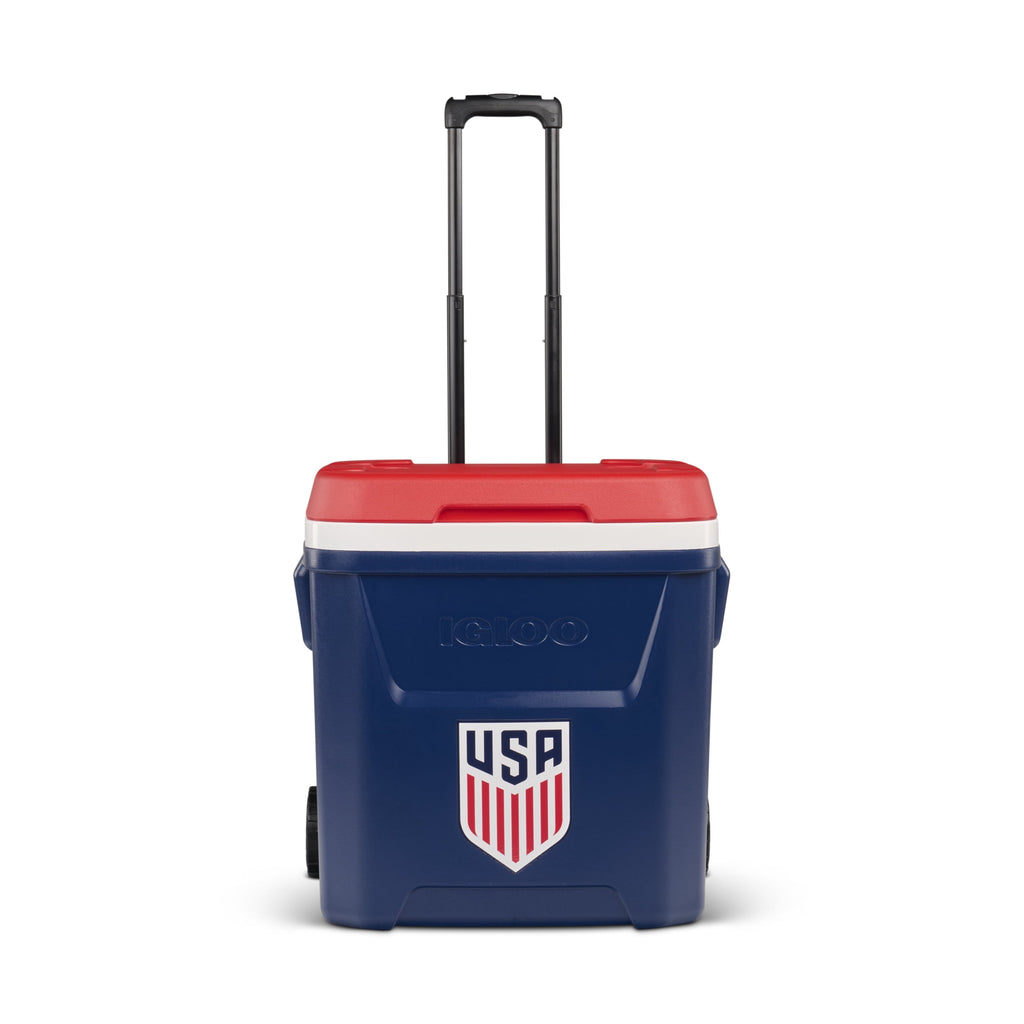 Igloo x USSF 60 QT Laguna Ice Chest Cooler with Wheels - US Soccer Rolling Cooler for Games and Practices, Red White and Blue