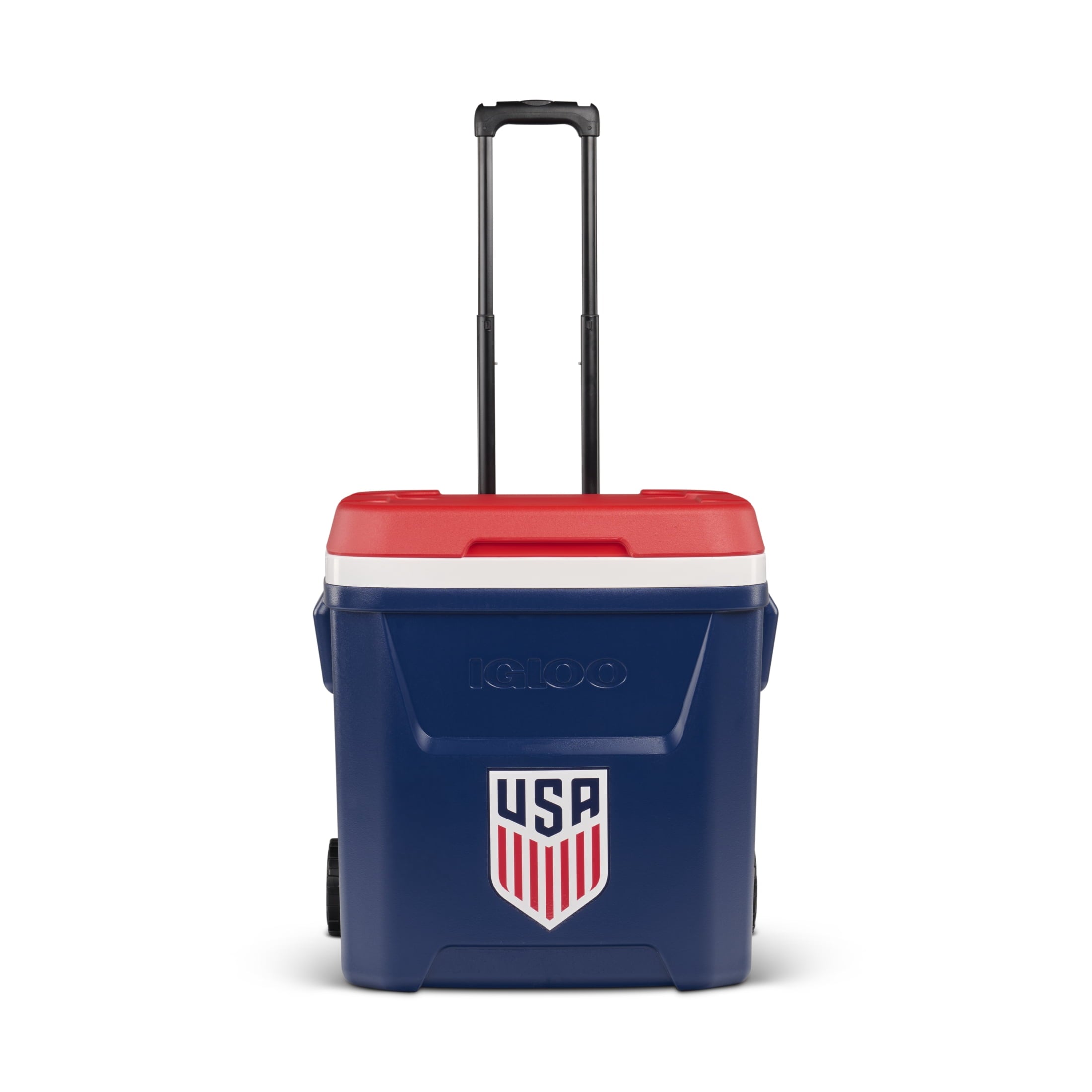 Igloo x USSF 60 QT Laguna Ice Chest Cooler with Wheels - US Soccer Rolling Cooler for Games and Practices, Red White and Blue