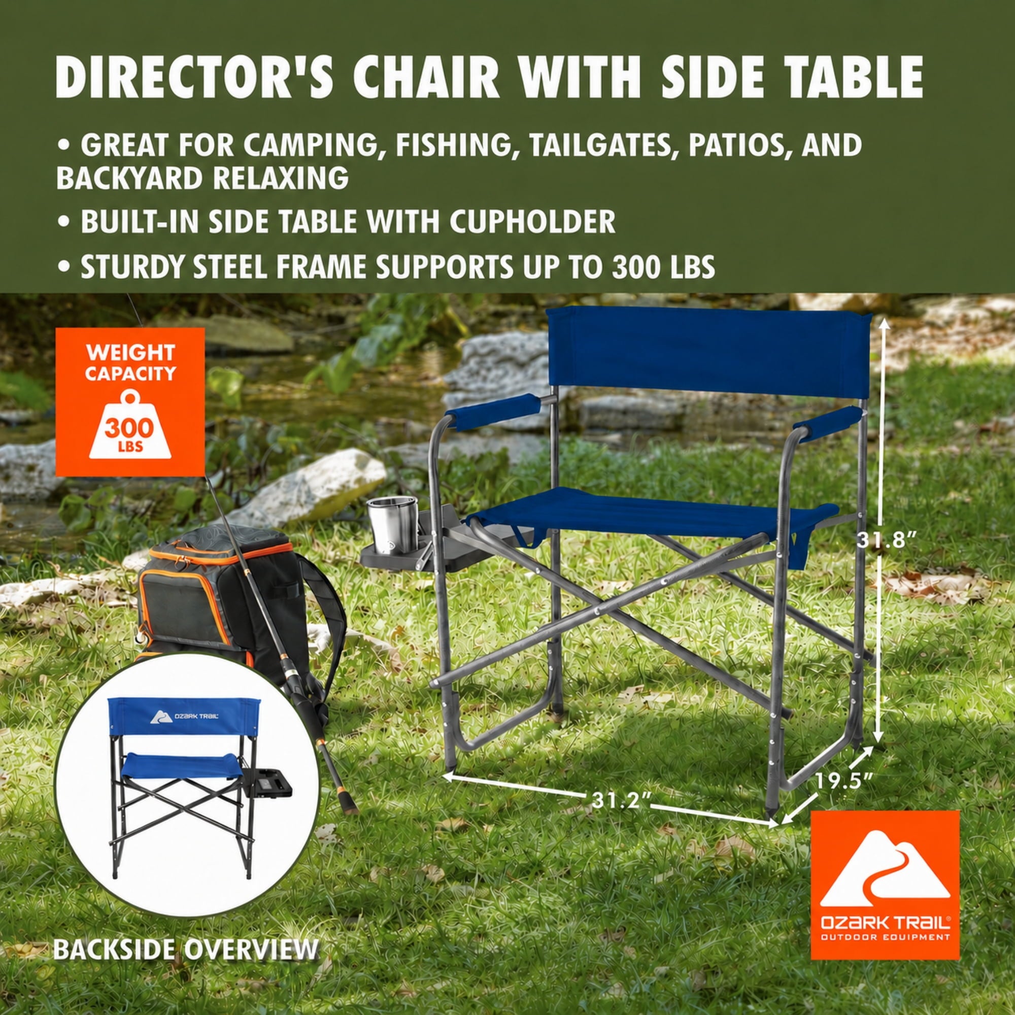 Ozark Trail Director Chair with Side Table - Blue