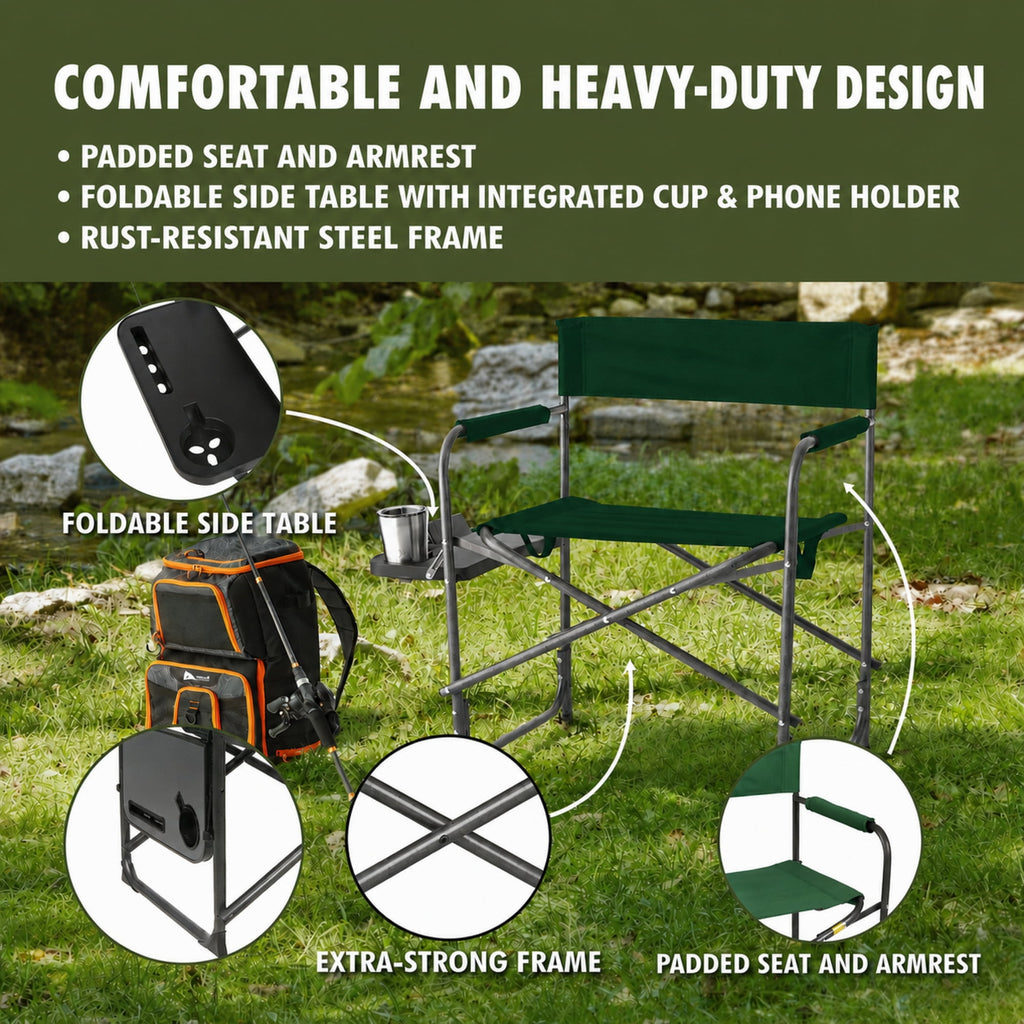 Ozark Trail Director Chair with Side Table - Green