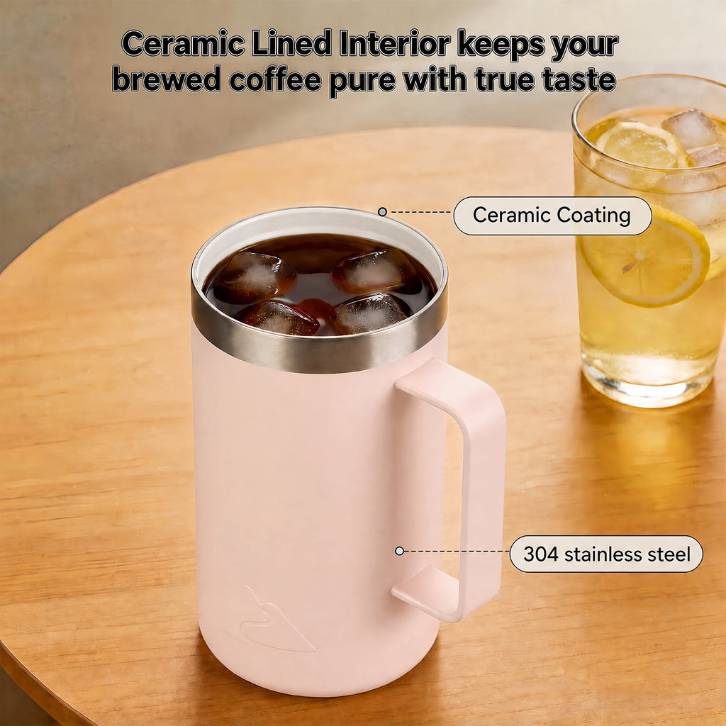 Ozark Trail 22oz Ceramic Lined Stainless Steel Insulated Coffee Mug with Magnetic Tritan Transparent Slider Lid - Frosted Peach