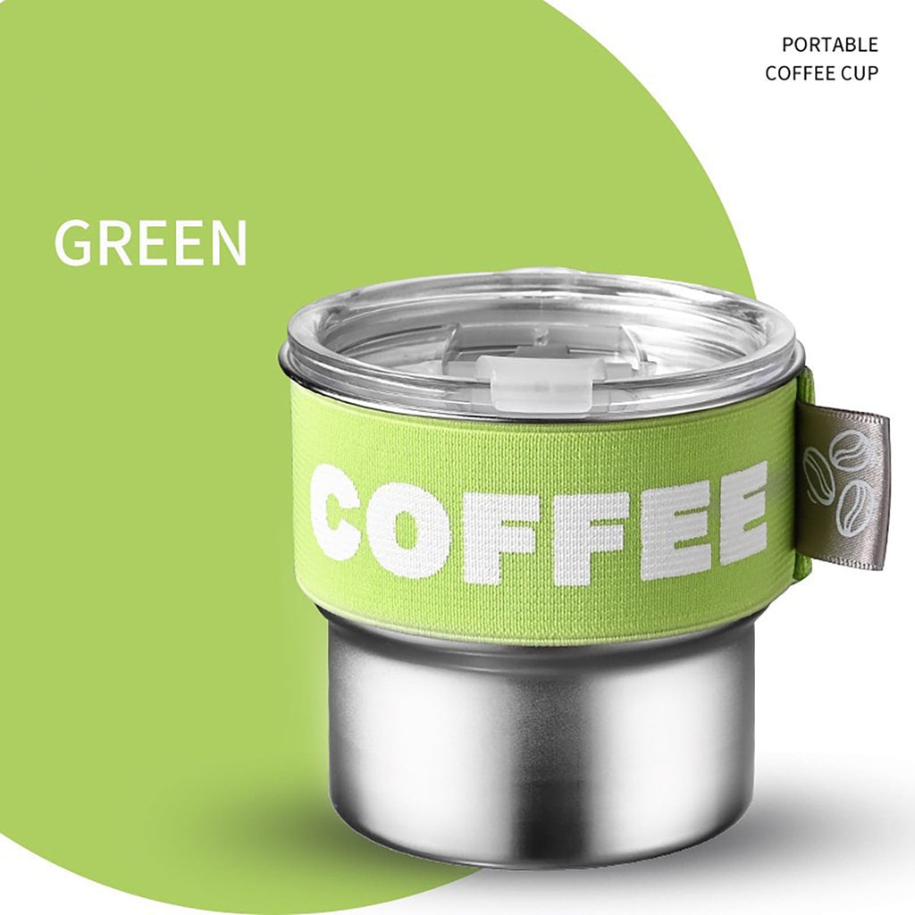 Insulated Coffee Cup with Lid - 400ML Stainless Steel Travel Mug Portable Leak Proof Design Elastic Sleeve for Home and Car Use