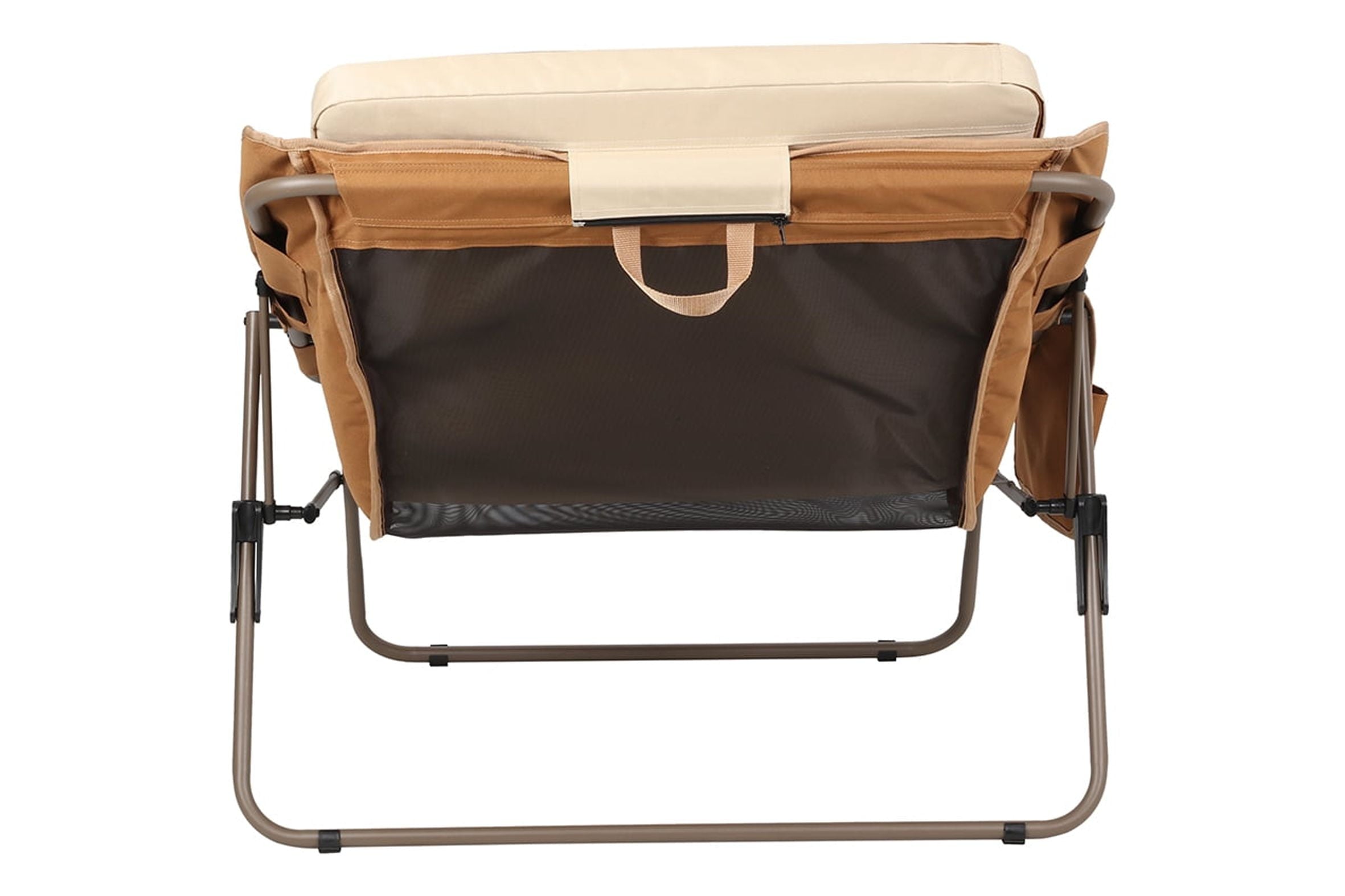 Ozark Trail Padded Foldable Camping Glamping Chair with Side Storage - Brown and Beige, Adult