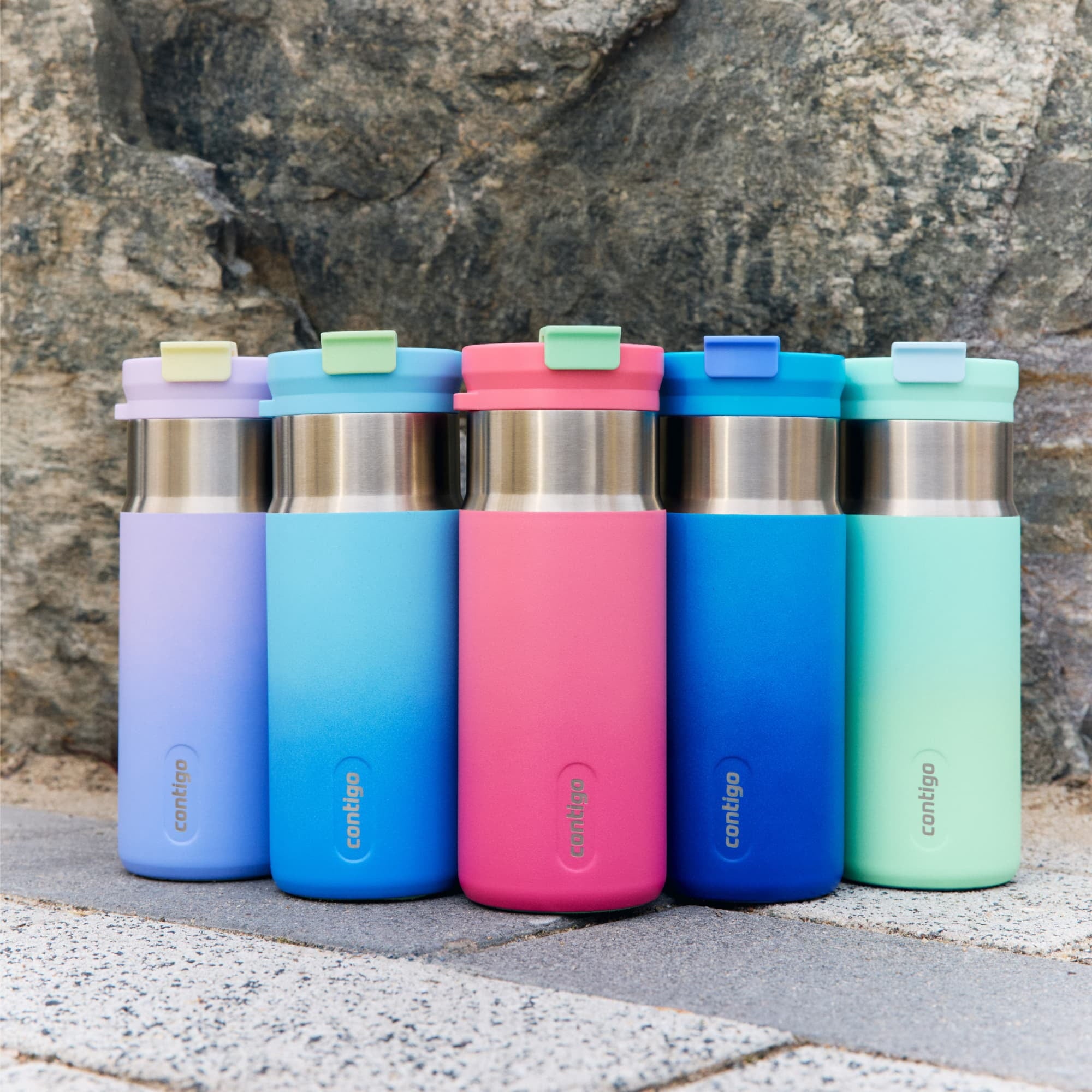 Contigo Water Bottle - 16 Oz, Stainless Steel, Vacuum Insulated Leakproof, DualSip 2-Way Lid, Lunar Petal