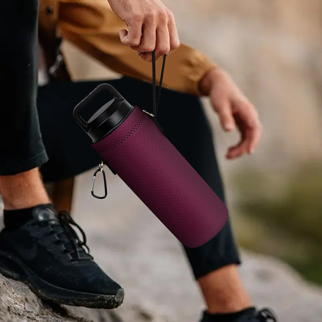 Linkidea Neoprene Water Bottle Carrier with Strap Compatible with YETI Rambler Bottle 18oz/26oz - Yonder 25oz, Insulated Waterbottle Sling Bag with Shoulder Strap, Wine Red