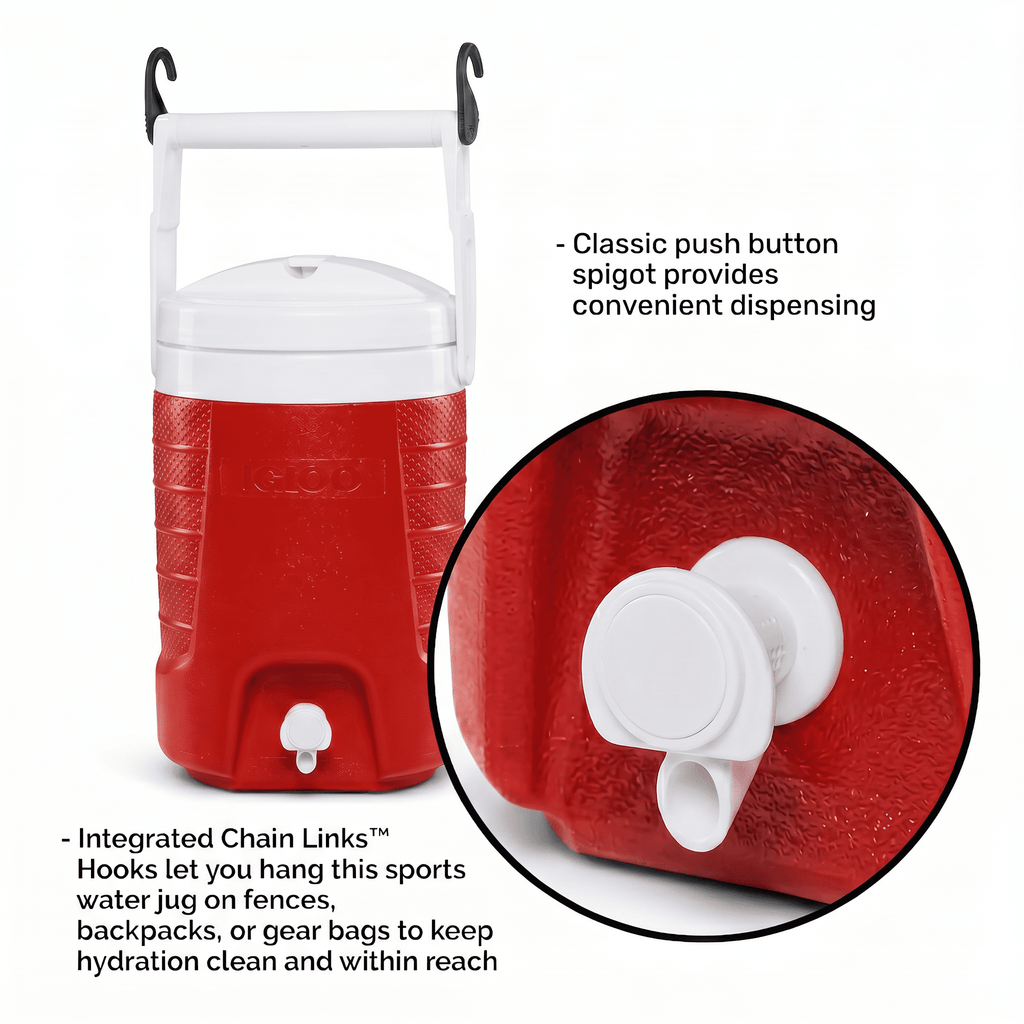 Igloo 2 Gallon Sports Plastic Beverage Jug with Hooks - Red