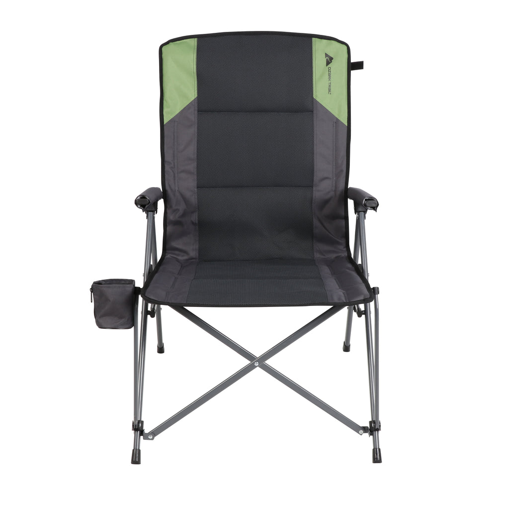 Ozark Trail High Back Hard Arm Outdoor Adult Camp Chair with Cup Holder - Polyester, Green