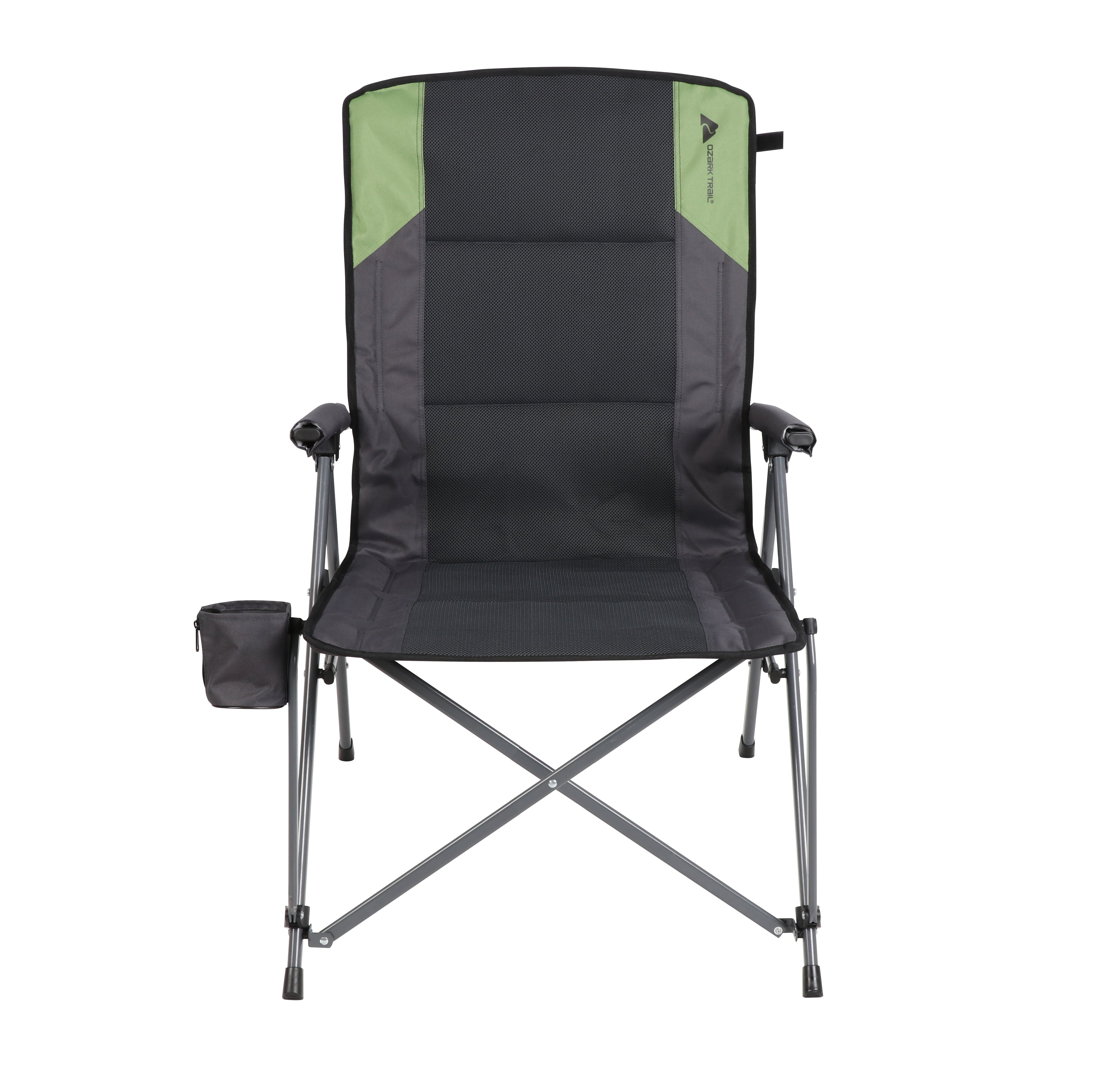 Ozark Trail High Back Hard Arm Outdoor Adult Camp Chair with Cup Holder - Polyester, Green