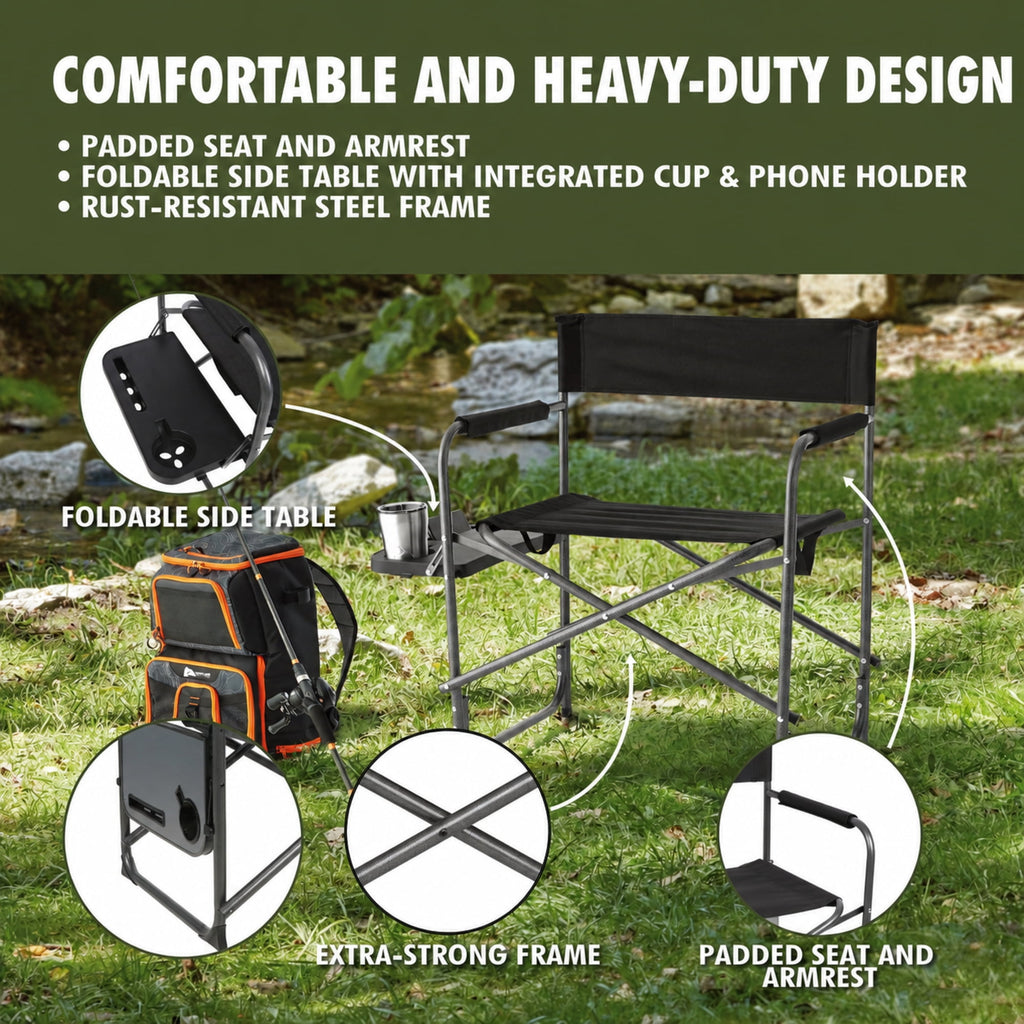 Ozark Trail Director Chair with Side Table - Black