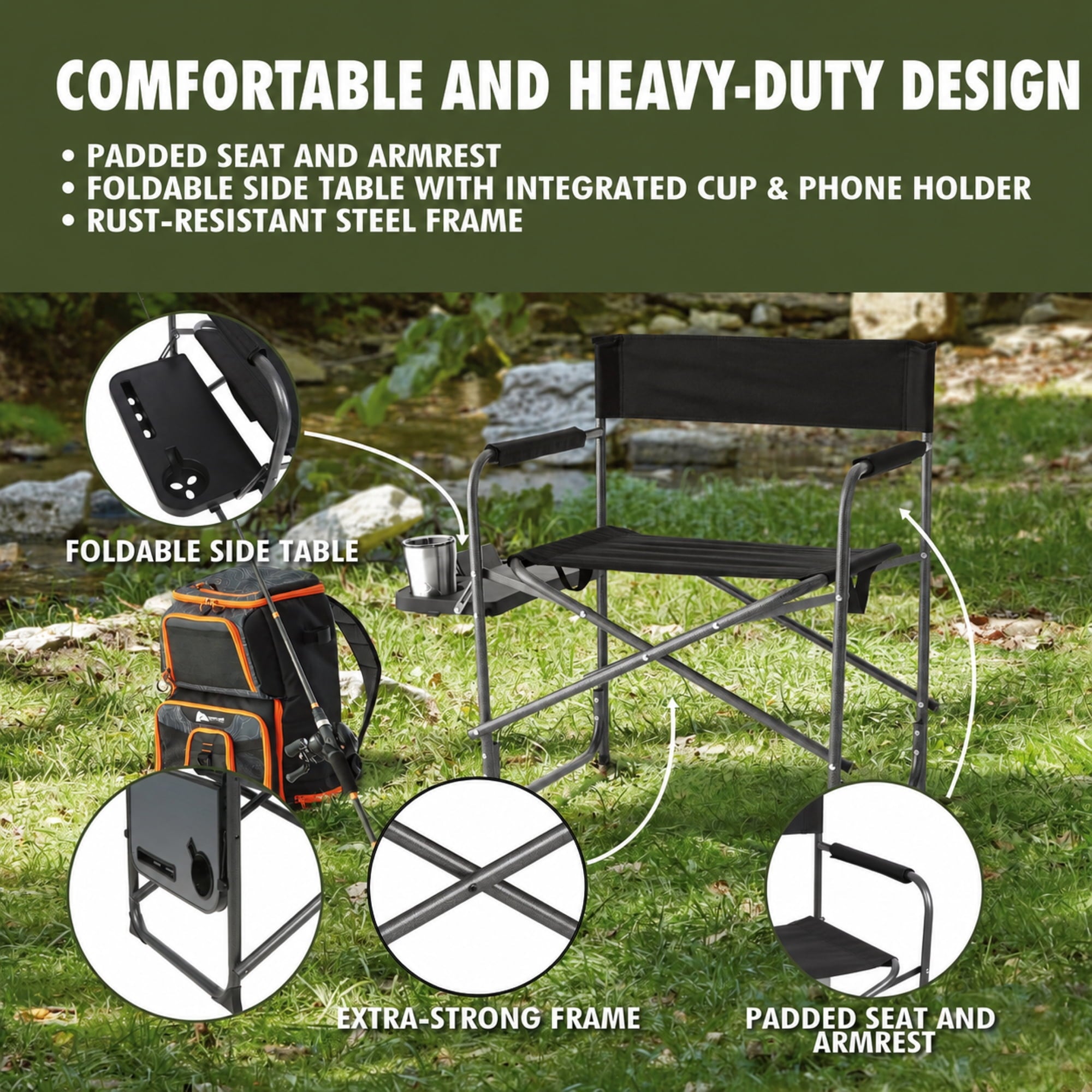 Ozark Trail Director Chair with Side Table - Black