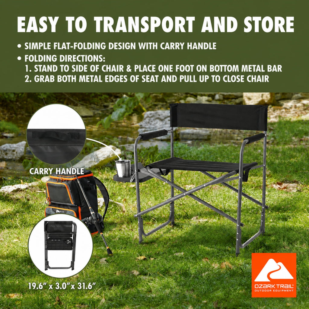 Ozark Trail Director Chair with Side Table - Black
