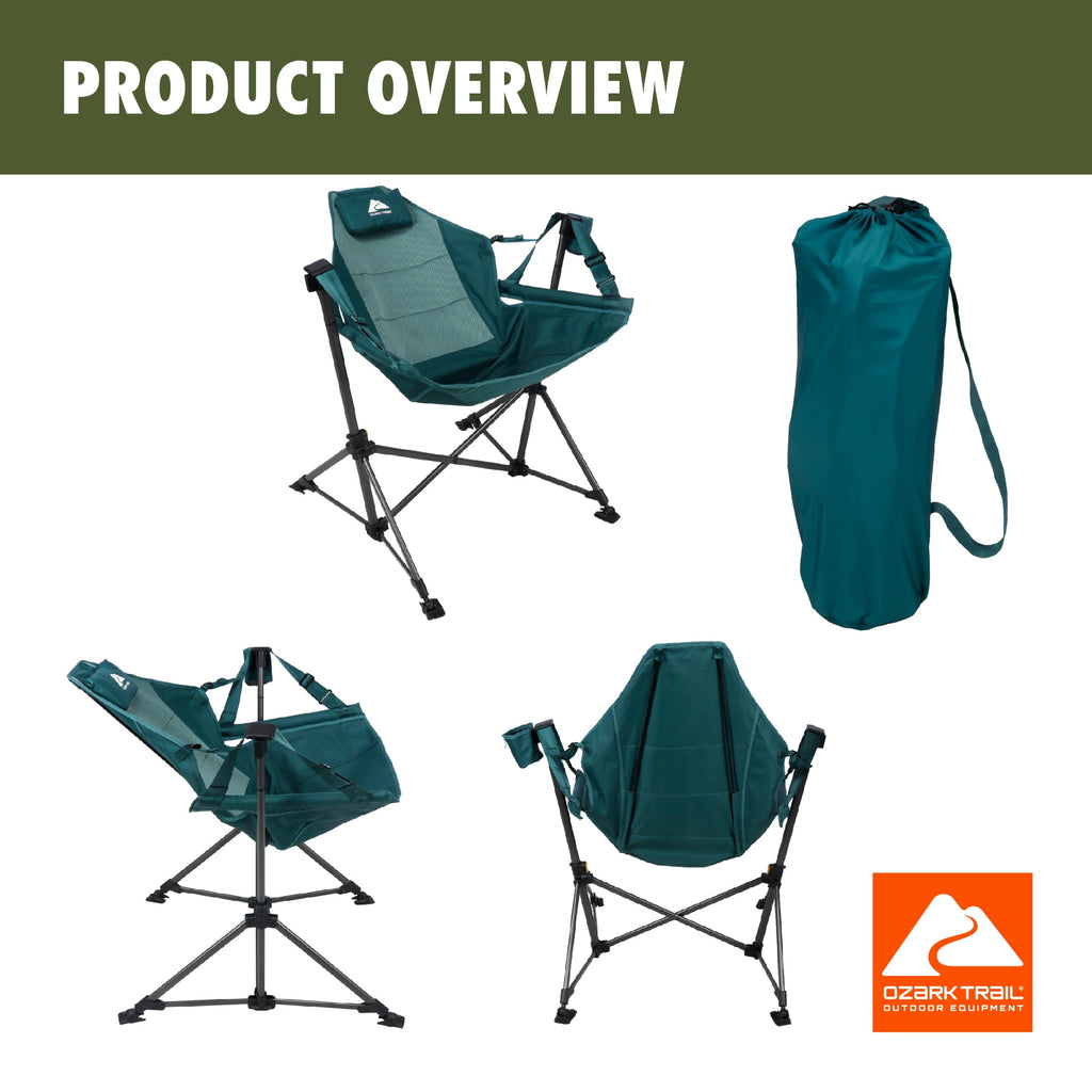 Ozark Trail Swing Hammock Chair with Built-in Pillow - Green